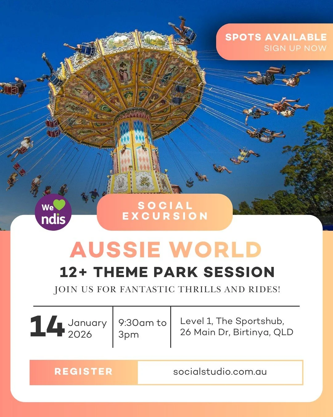 Ready for some thrills and laughter? Join our Aussie World excursion on January 14th for a day of rides and theme park fun with friends. Spots are filling up fast, so jump online and book your place for the ultimate summer day out!https://www.socials