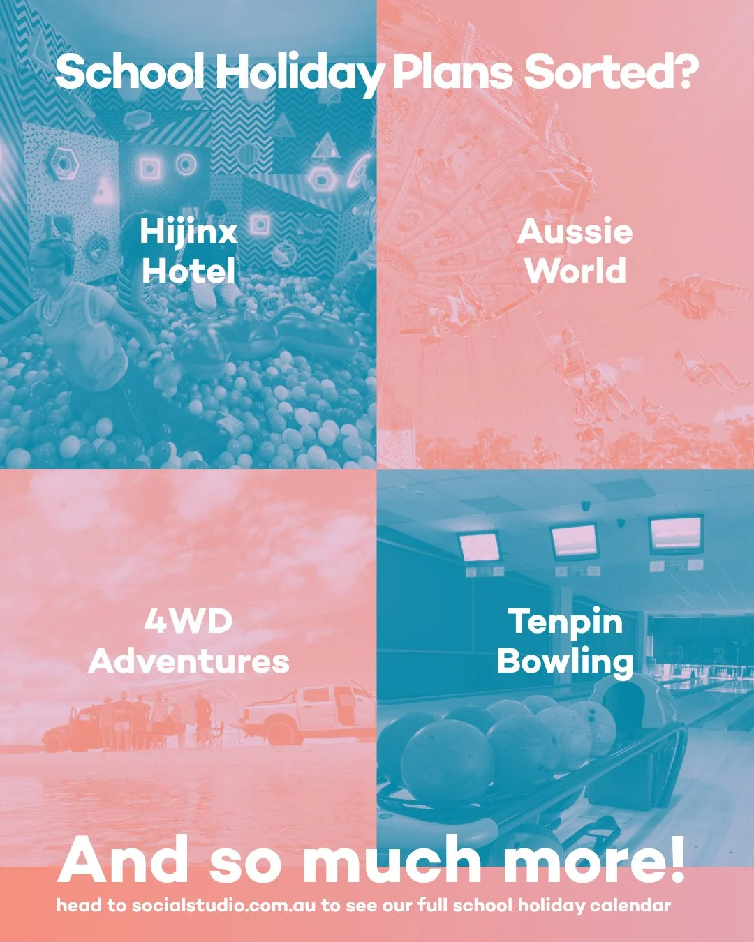A very serious question: what&rsquo;s your ideal school holiday day? 🎳 Bowling? 👑 Hijinx Hotel? 🚙 4WD adventure? 🎢 Aussie World? 🍕 Cooking? We&rsquo;ve got a little bit of everything happening across the September School Holidays. Head to our we