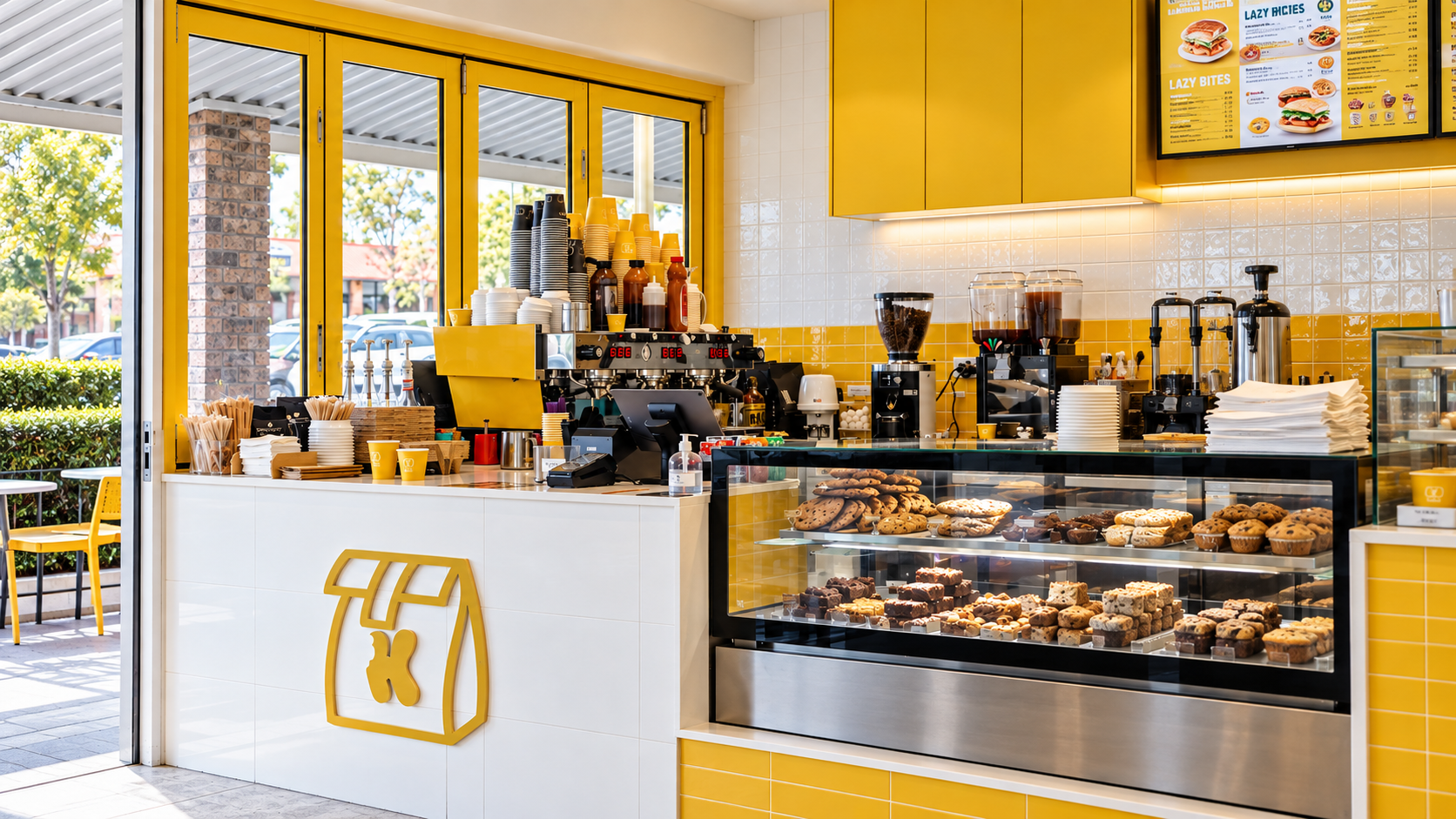 Sunlit Yellow Café Counter and Pastries.png