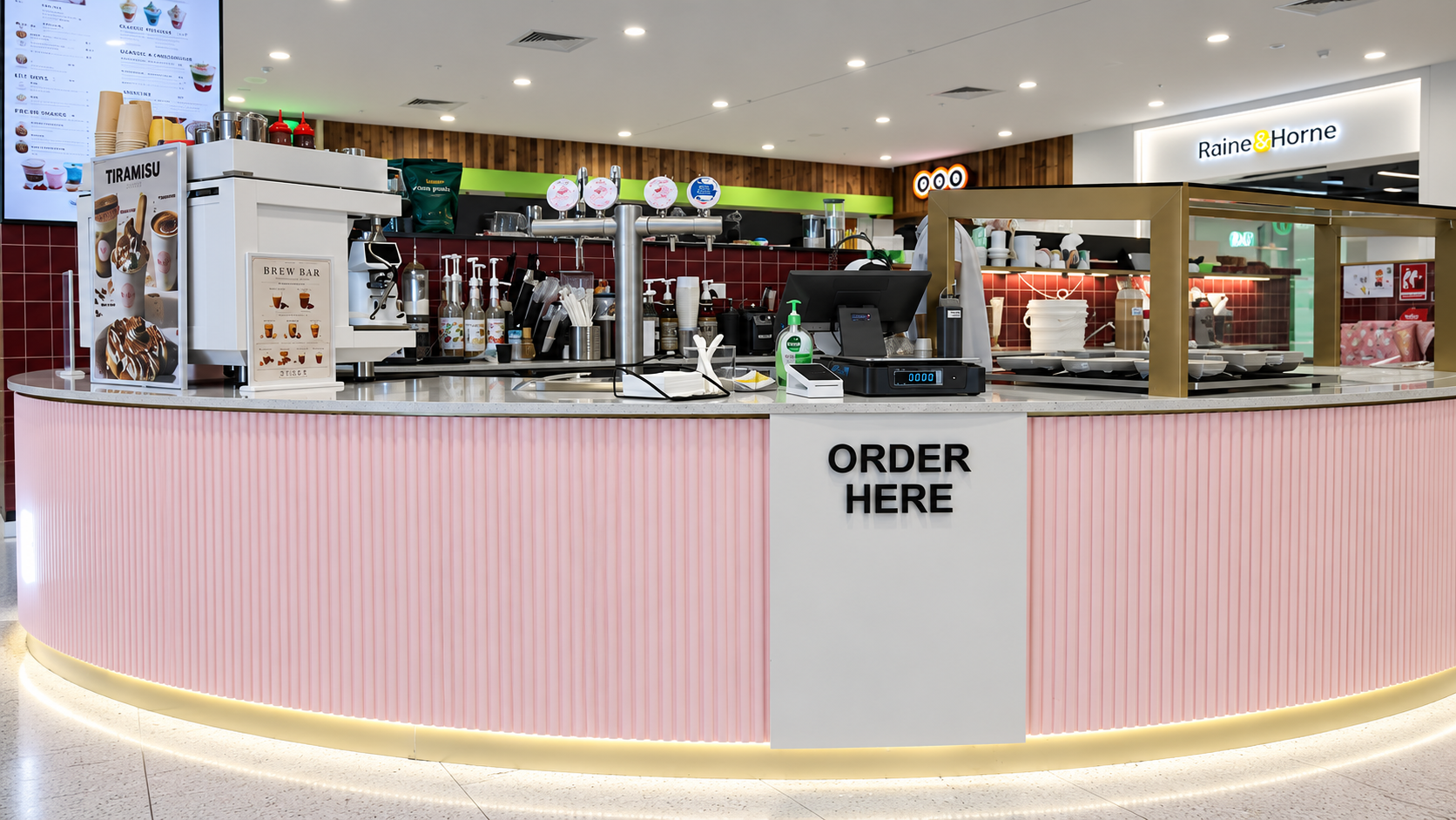 Pastel Mall Café Kiosk with Order Here Counter.png