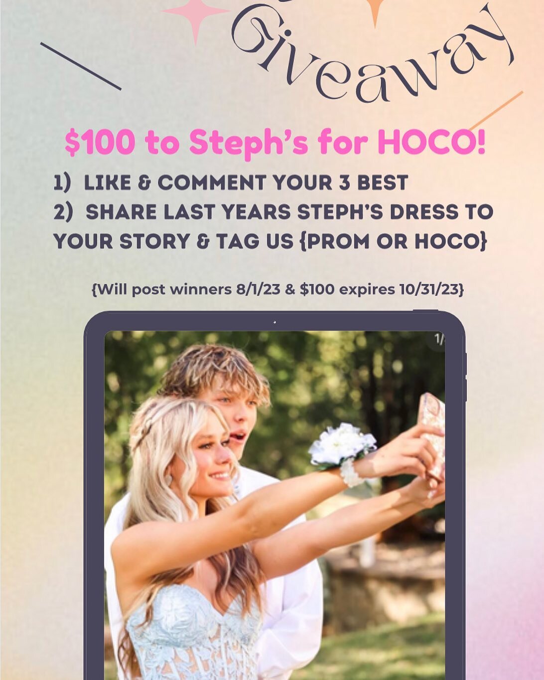 🪞🪞🪞GIVEAWAY🪞🪞🪞 $100 for HOCO shopping @ Steph&rsquo;s 🛍️ just heart this post &amp; tag 3 of your best &amp; share your Steph&rsquo;s dress on your story!  We&rsquo;ll draw &amp; post Tuesday 8/1 🎉🎉 #stephshocobabe #giveaway