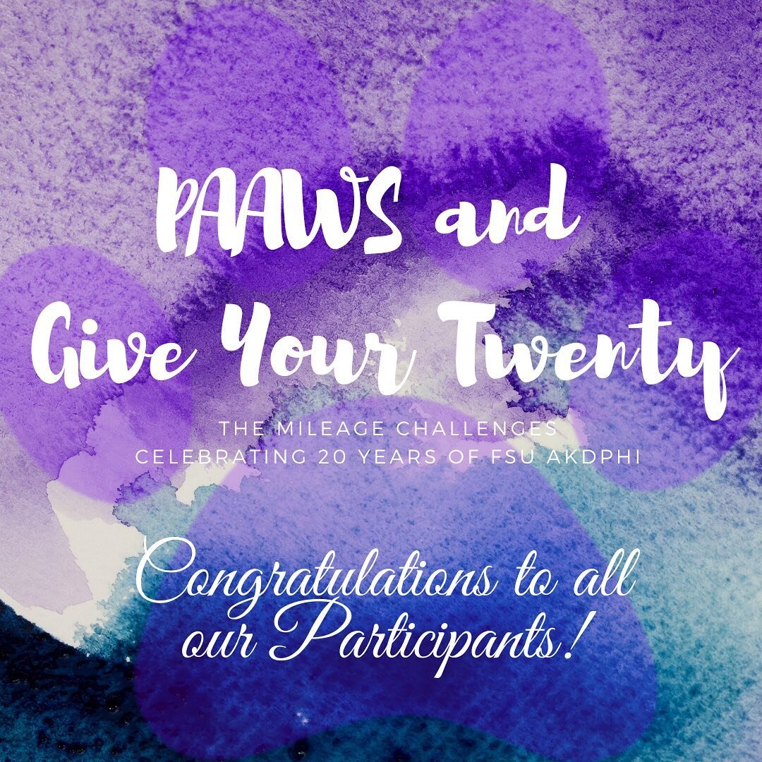 2021 marks the 20th anniversary of FSU alpha Kappa Delta Phi. To celebrate, the Charter Class and CAA Board hosted the &ldquo;PAAWS &amp; Give Your Twenty&rdquo; Challenge, which consisted of a 4-Month Mileage Challenge and a 20 Acts of Kindness Chal