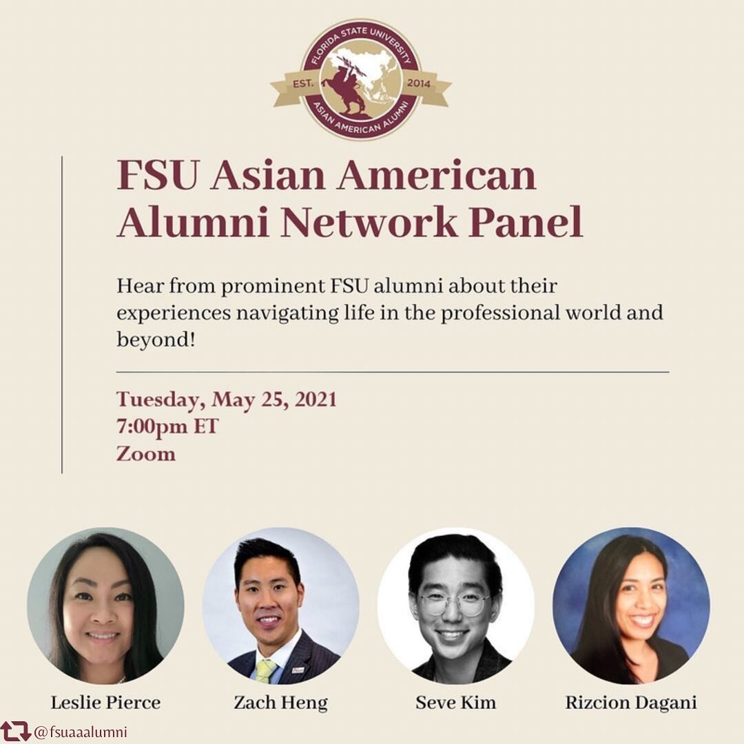 The FSU Asian American Alumni Network is hosting an Alumni Network Panel as part of their Asian Pacific American Heritage Month celebration tonight, Tuesday, May 25, 2021, at 7:00pmET on Zoom.

Two of our Charter Alumnae will be participating on the 