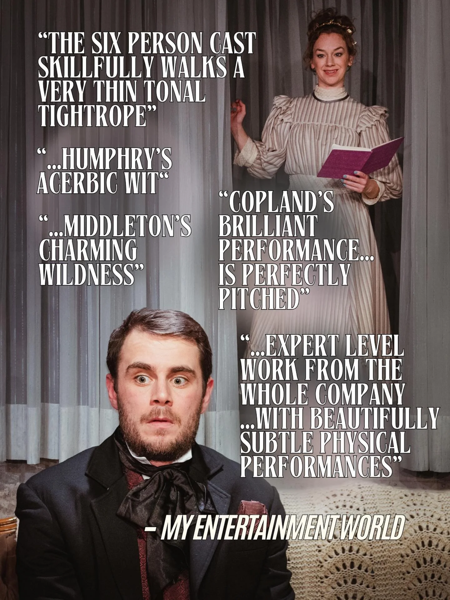 &ldquo;Directed with a bold voice and a light touch by Bryn Kennedy, The Moors is a triumph that dashes expectations every turn.&rdquo; 
- @myentworld 

Big rounds of applause for the ENTIRE Moors team both cast AND crew! Another fantastic write up a