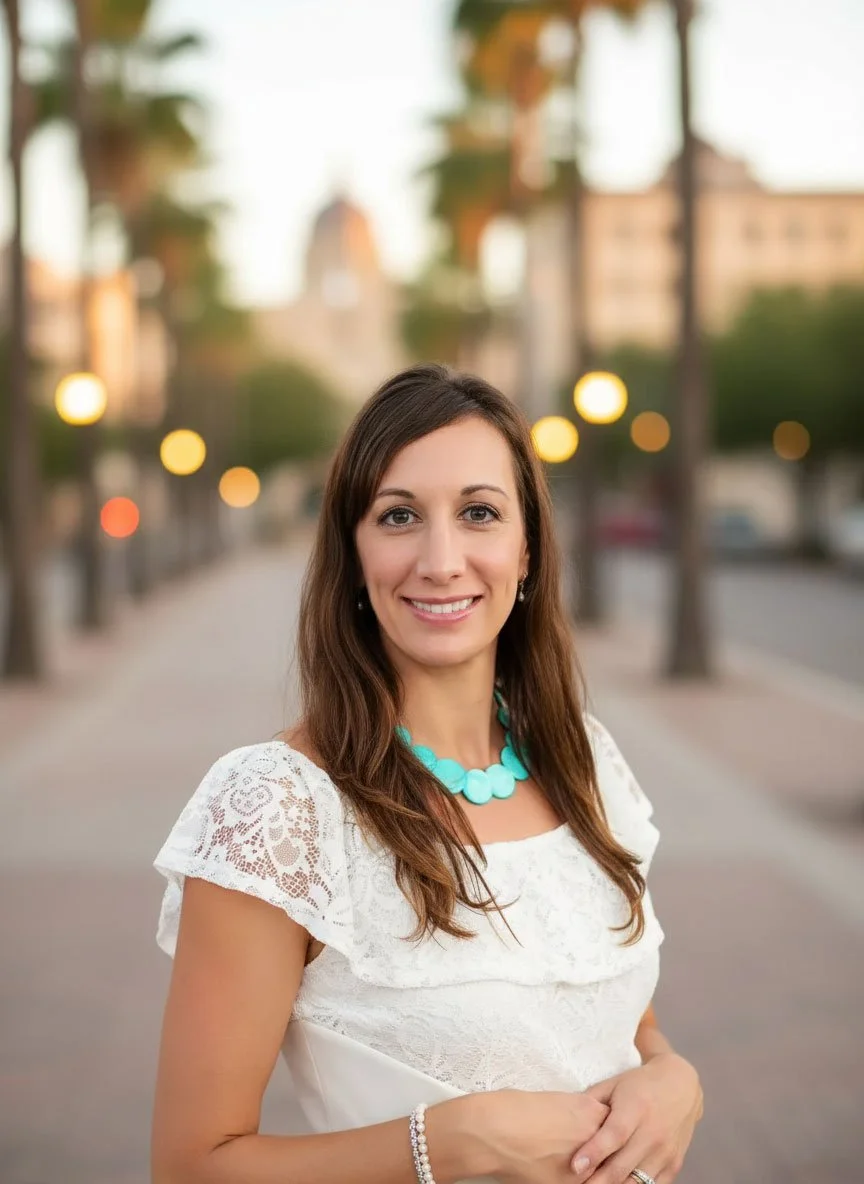 A happy peaceful electrologist in a natural outdoor urban San Antonio Texas setting