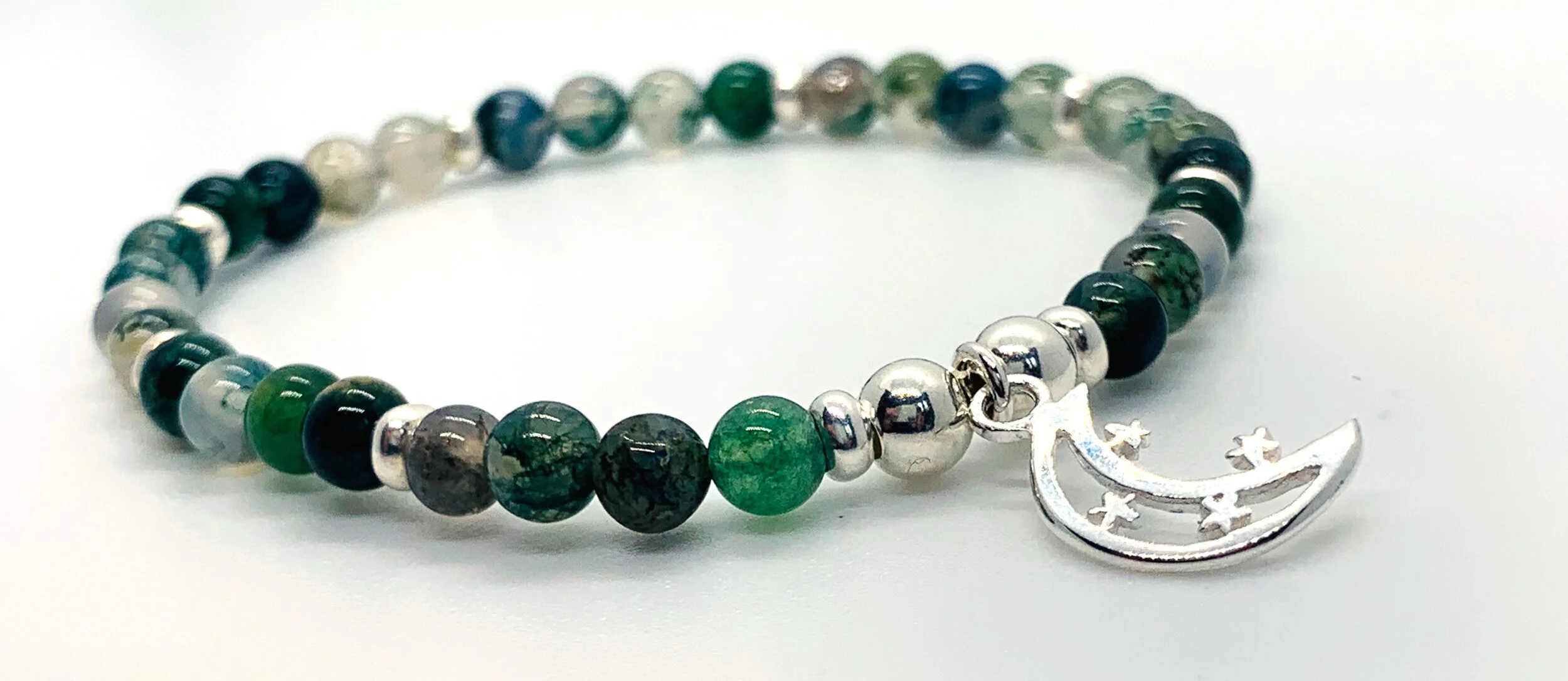 Green Moss Agate and Moon Charm