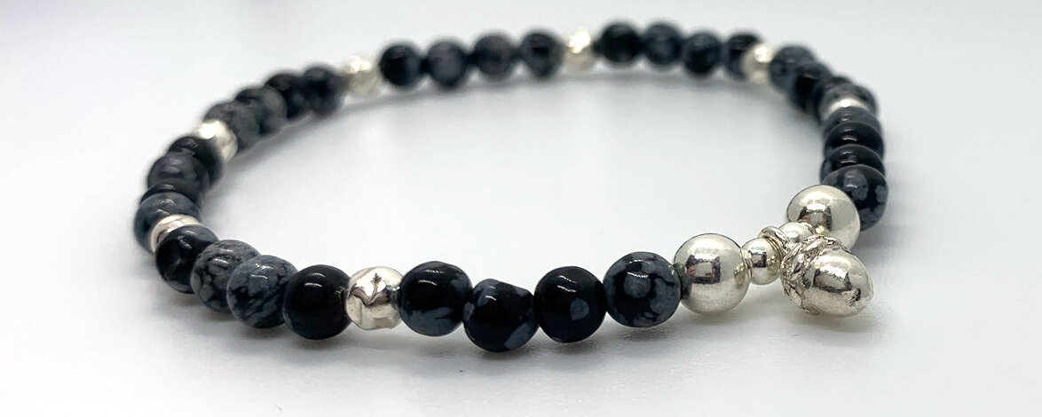 Snowflake Obsidian and Acorn Charm