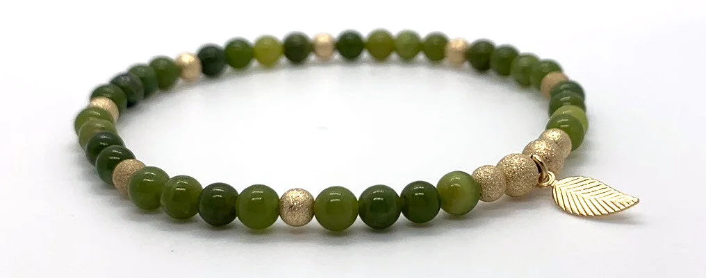 Jade and Gold Leaf Charm