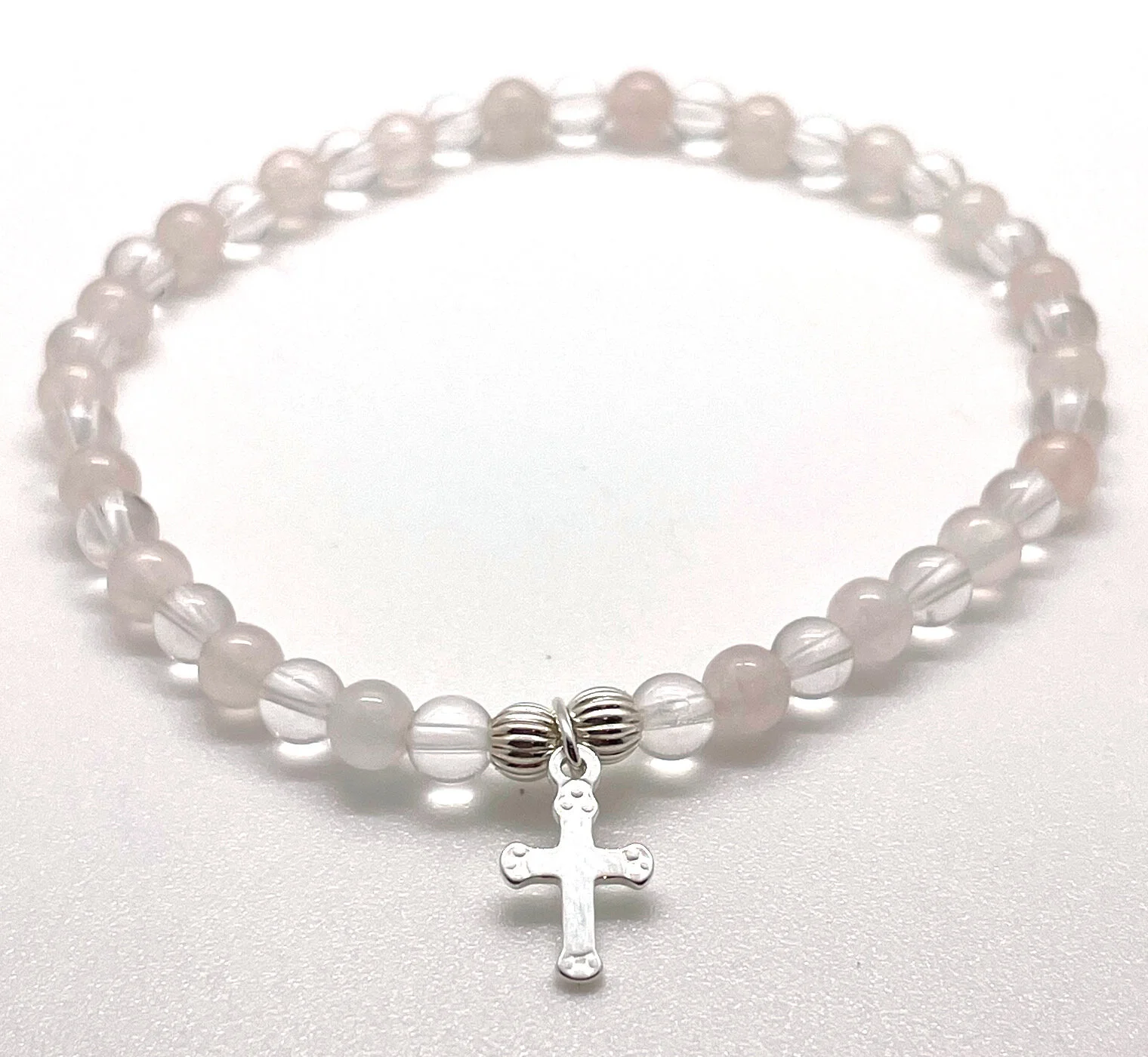 Rose Quartz and Rock Crystal with a Cross Charm
