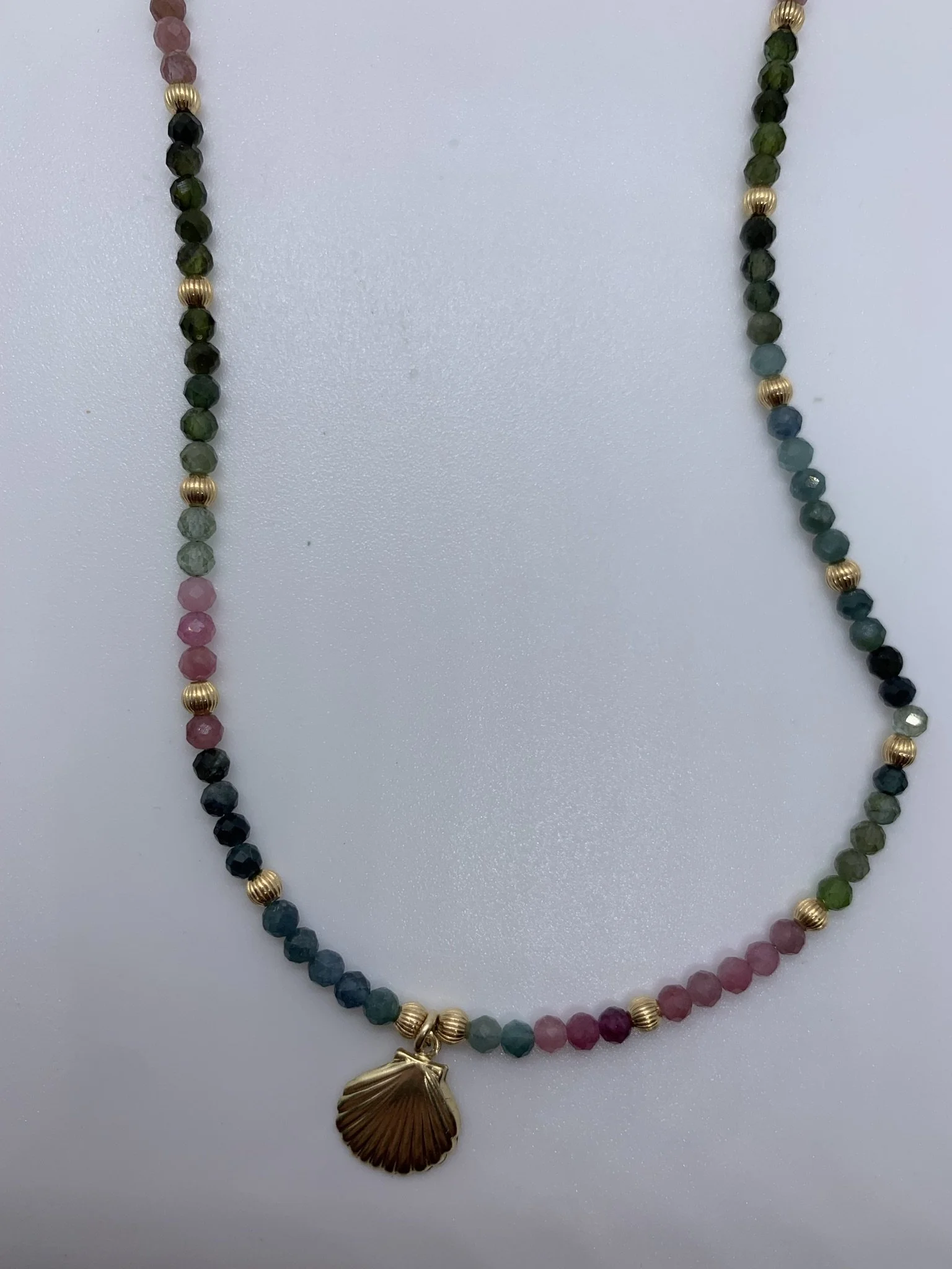 Tourmaline and Clam Shell Necklace