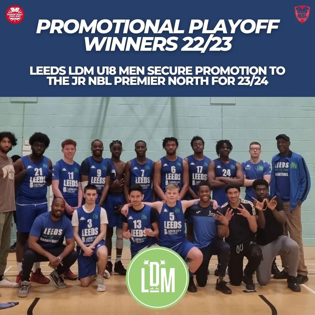 U18 Promotional Playoff Winners 🎊🎉

Leeds LDM 18s secured promotion to the @nblengland @bballengland  Premier North Division today after a 47 - 41 victory against St Peter's SLAM ‼️

A huge achievement for the players and the organisation, who only