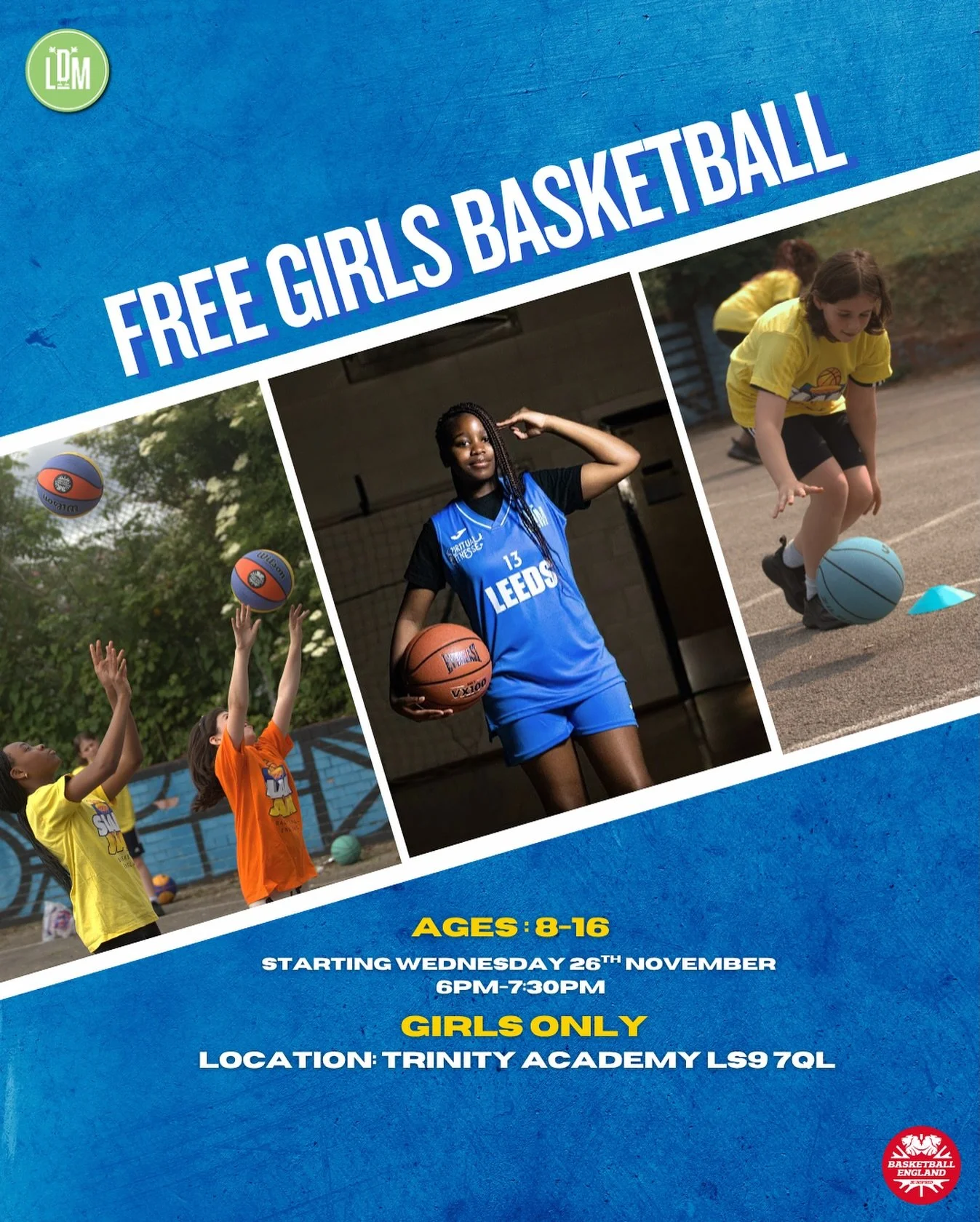 💖New Session! Free girls basketball is coming to Trinity Academy every Wednesday starting on the 26th November!✨🏀 📲Head to www.letsdomore.org.uk/registration or simply click the link in our bio to register today!