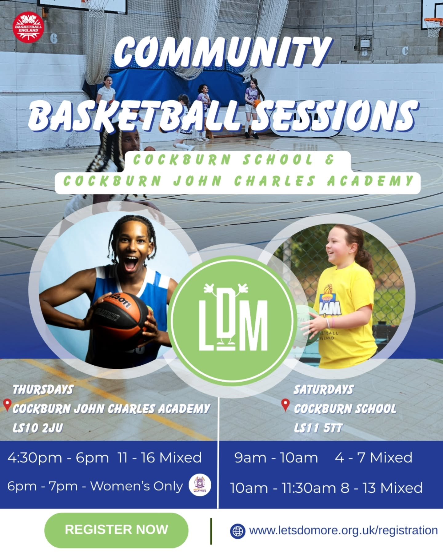 Pick up a basketball for the new year 🏀

Weekly community sessions for children, young people and women (@southleedsvalkyries) at Cockburn School &amp; Cockburn John Charles Academy.

Returning this Saturday ‼️

All abilities welcome. Link to regist