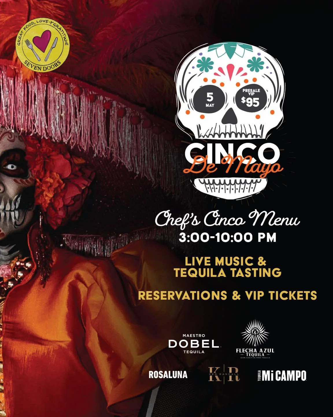 🎉 Get ready for the ultimate Cinco de Mayo celebration at Seven Doors! 🇲🇽 Join us for live music, a tequila tasting experience, and an unforgettable fiesta filled with flavor and fun. 🍹
🎟️ VIP &amp; reservations open now, limited spots available