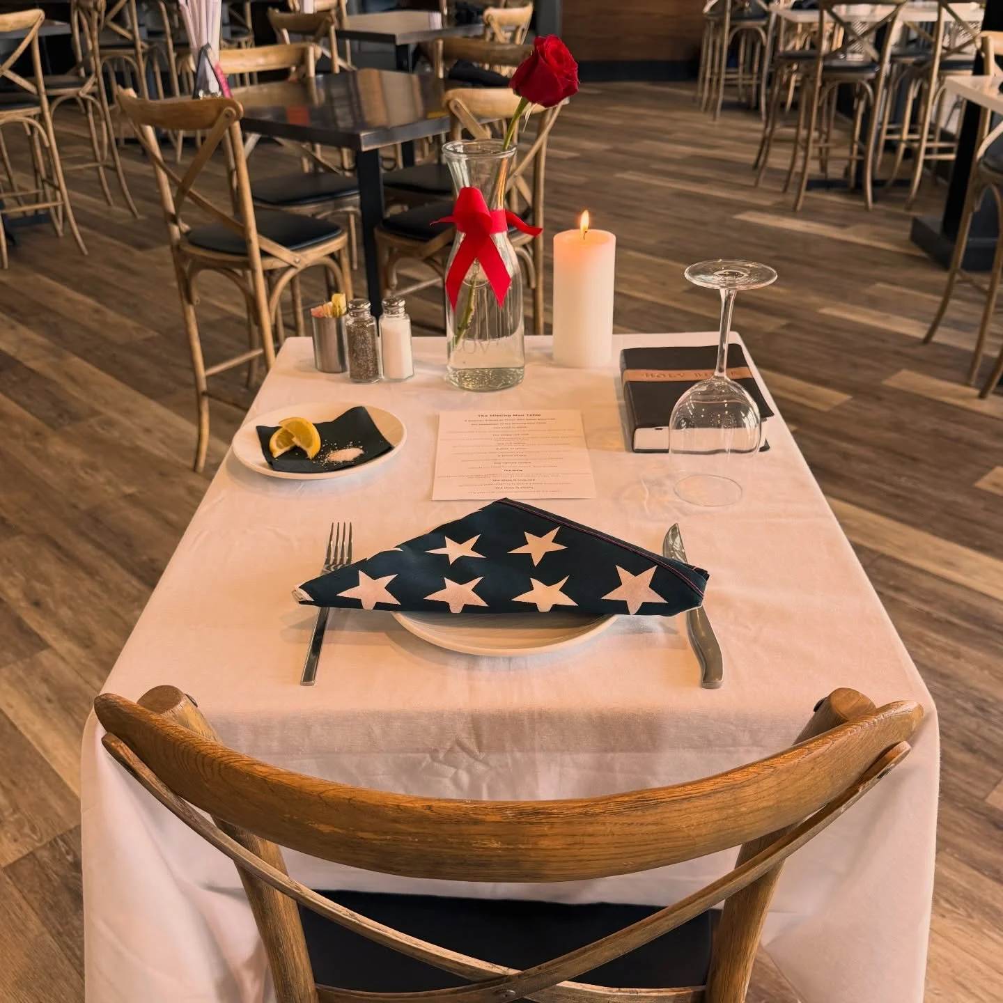 🇺🇸 The Missing Man Table 🇺🇸
This Weekend we honor the brave men and women who never made it home.
The Missing Man Table, also known as the Fallen Comrade Table, serves as a powerful reminder of those who are missing, prisoners of war, and those w