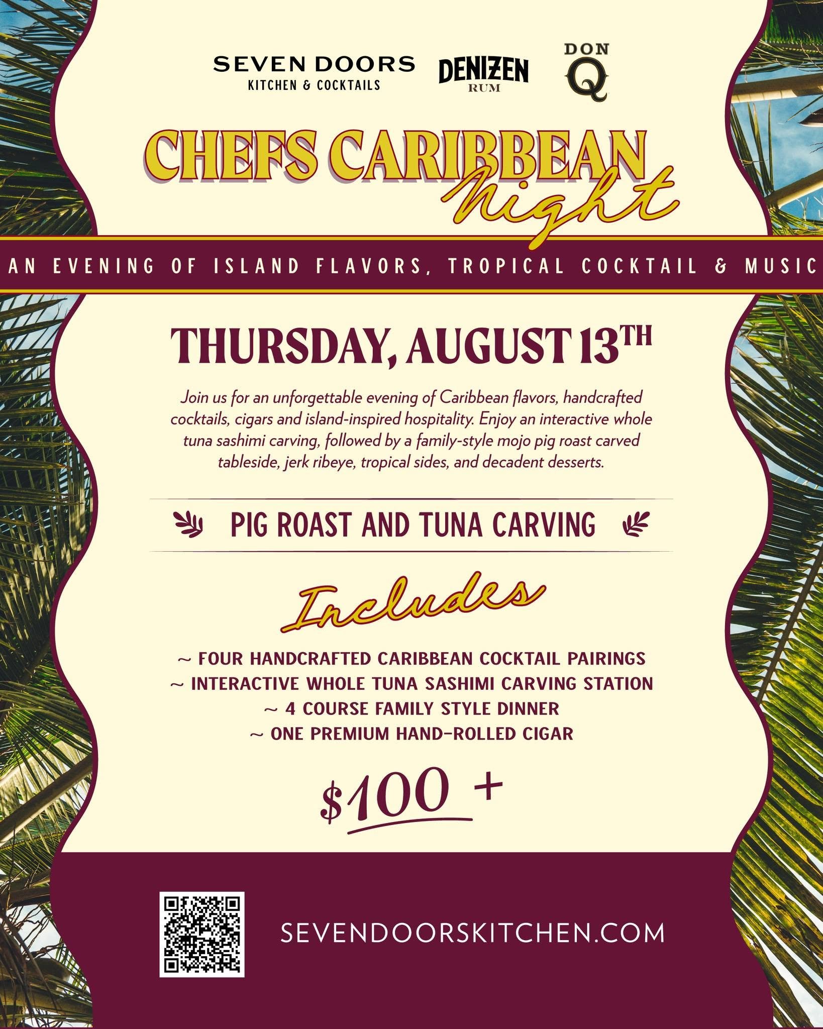 🌺 LESS THAN A WEEK AWAY! 🌴🔥

Chef&rsquo;s Caribbean Night is happening Thursday, August 13 at 6:30pm, and the countdown is officially on!

Get ready for an unforgettable evening featuring an interactive whole tuna sashimi carving, chef-carved mojo