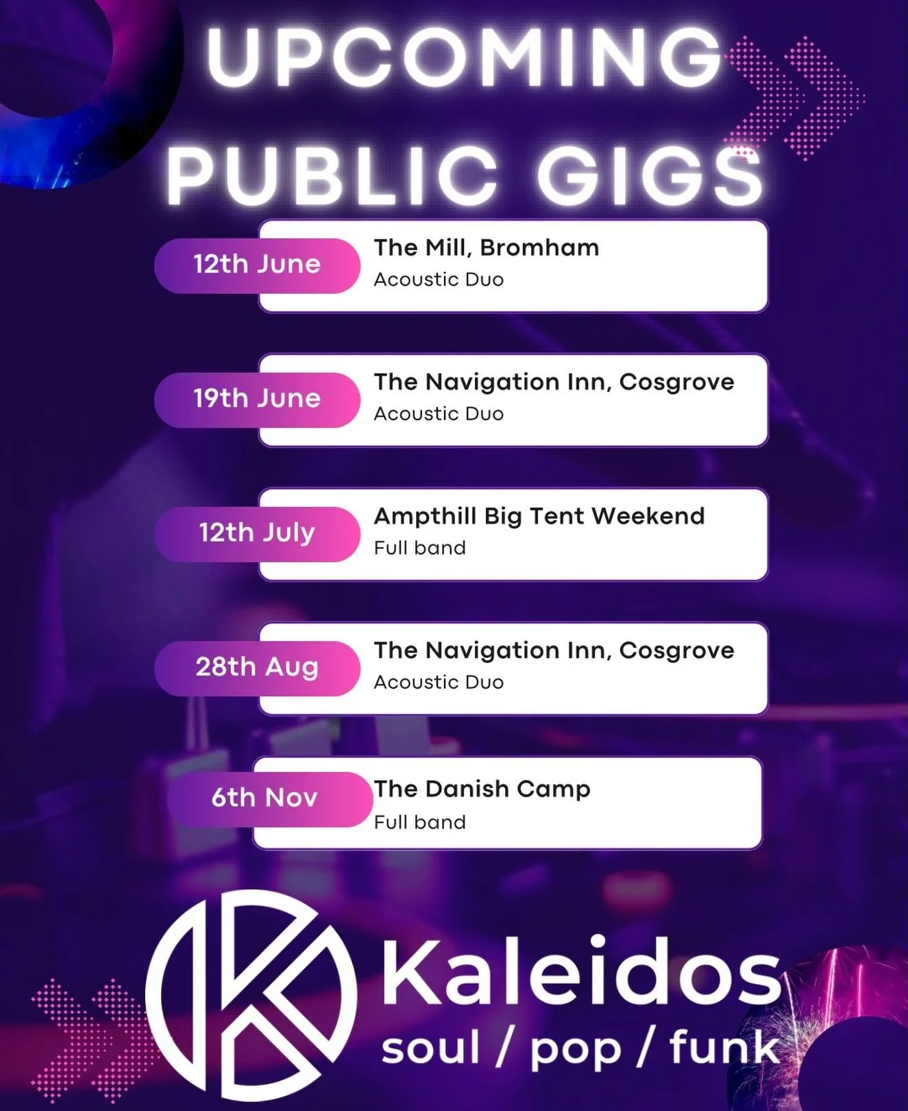 First wedding of the season next weekend 💃🏼🕺🏼but here&rsquo;s a few public gigs in between loads of lovely private bookings coming up

See you there!