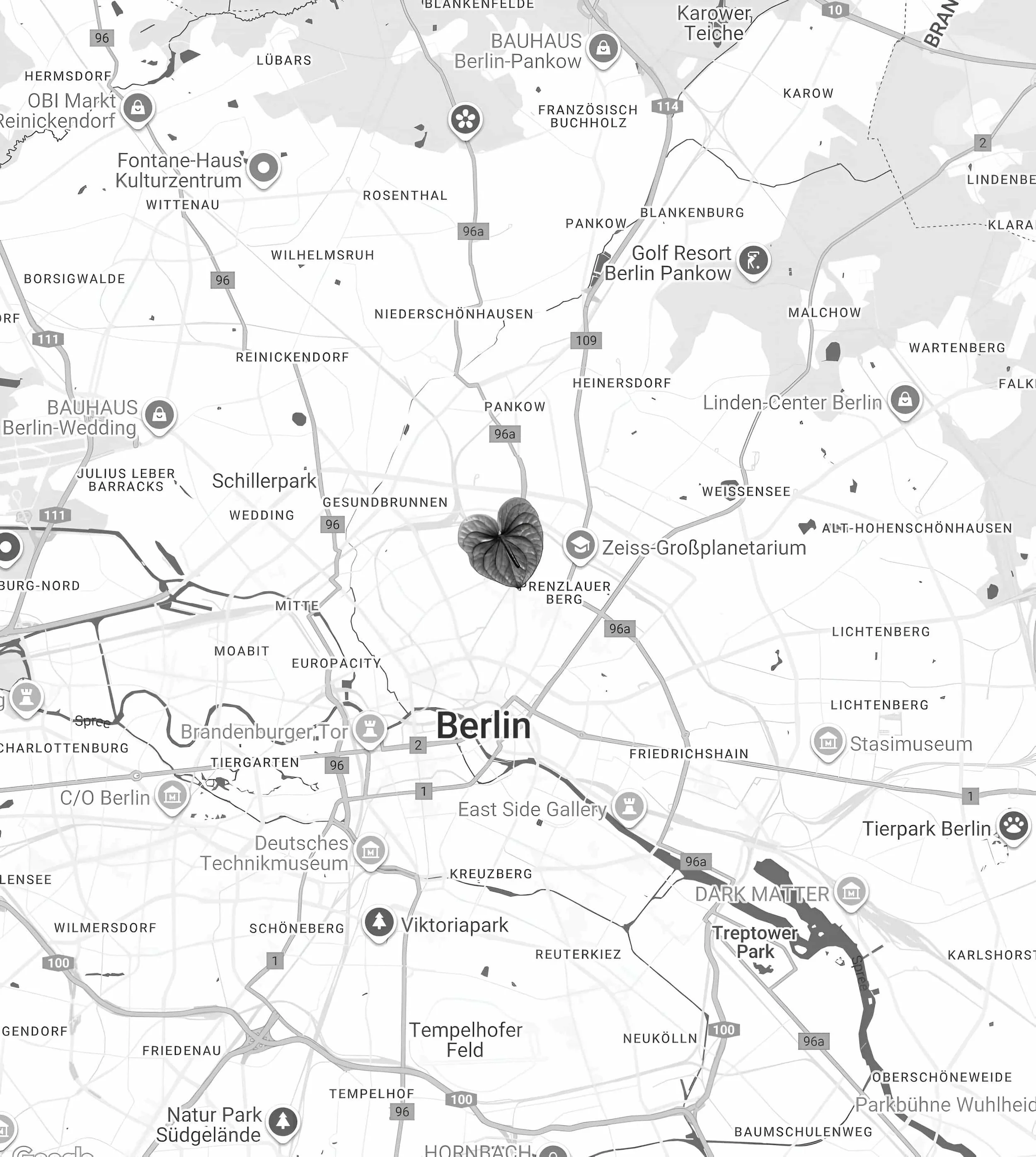 Karte von Berlin mit markiertem Standort an der Schönhauser Allee in Prenzlauer Berg