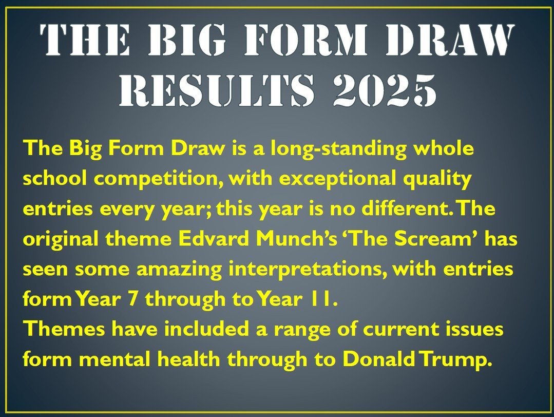 🎨 The Big Form Draw 2025 🎨⁠
⁠
A proud tradition continues! The Big Form Draw &ndash; our long-standing, whole-school art competition &ndash; once again showcases the incredible creativity and talent of our students. This year&rsquo;s theme, inspire