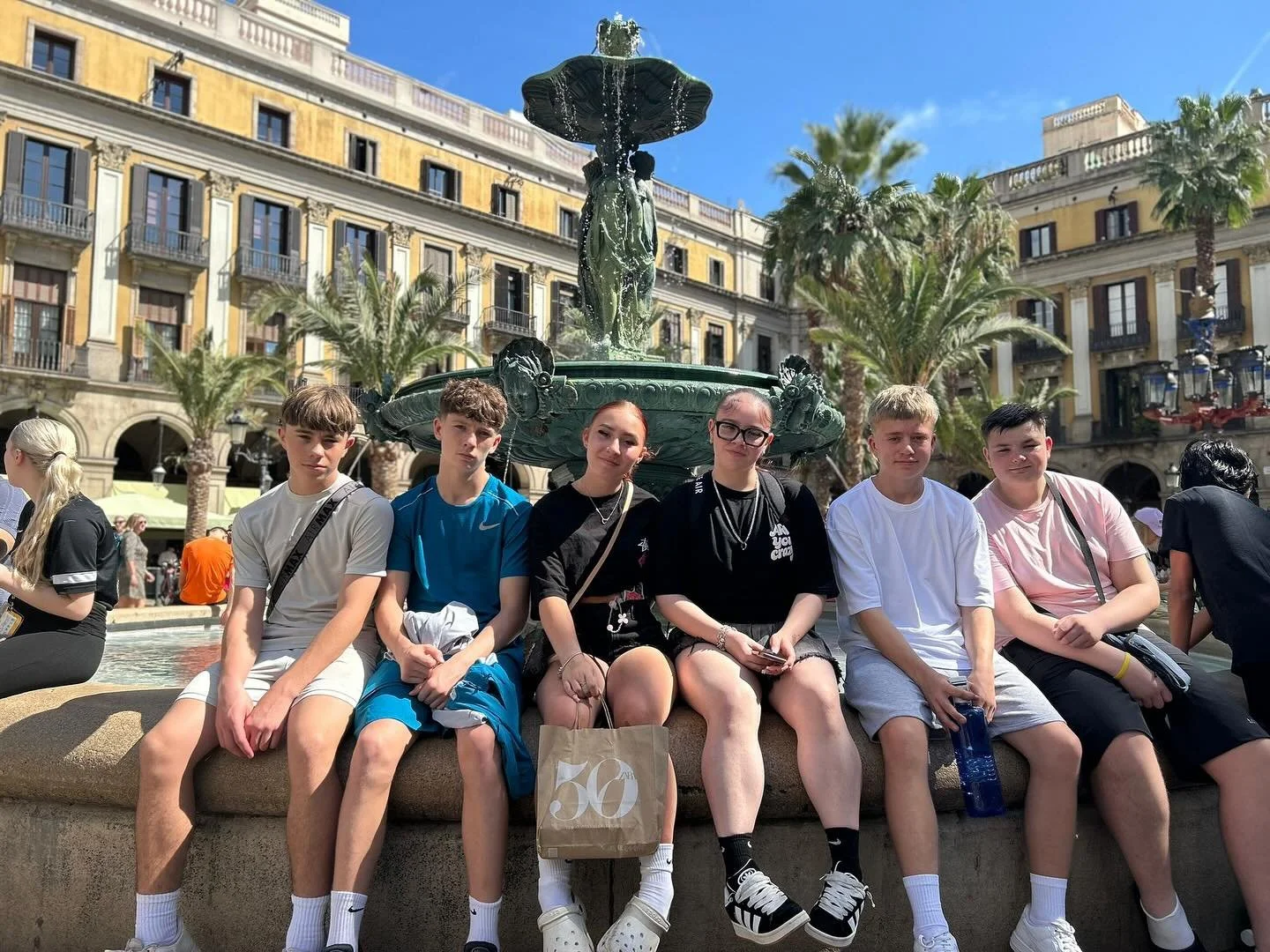 Barcelona Trip Update: Another busy day of exploring the sights!
In the morning, pupils visited La Rambla, the colourful Mercat de la Boqueria, and the beautiful Pla&ccedil;a Reial. 
In the afternoon, they headed south to enjoy some time relaxing on 