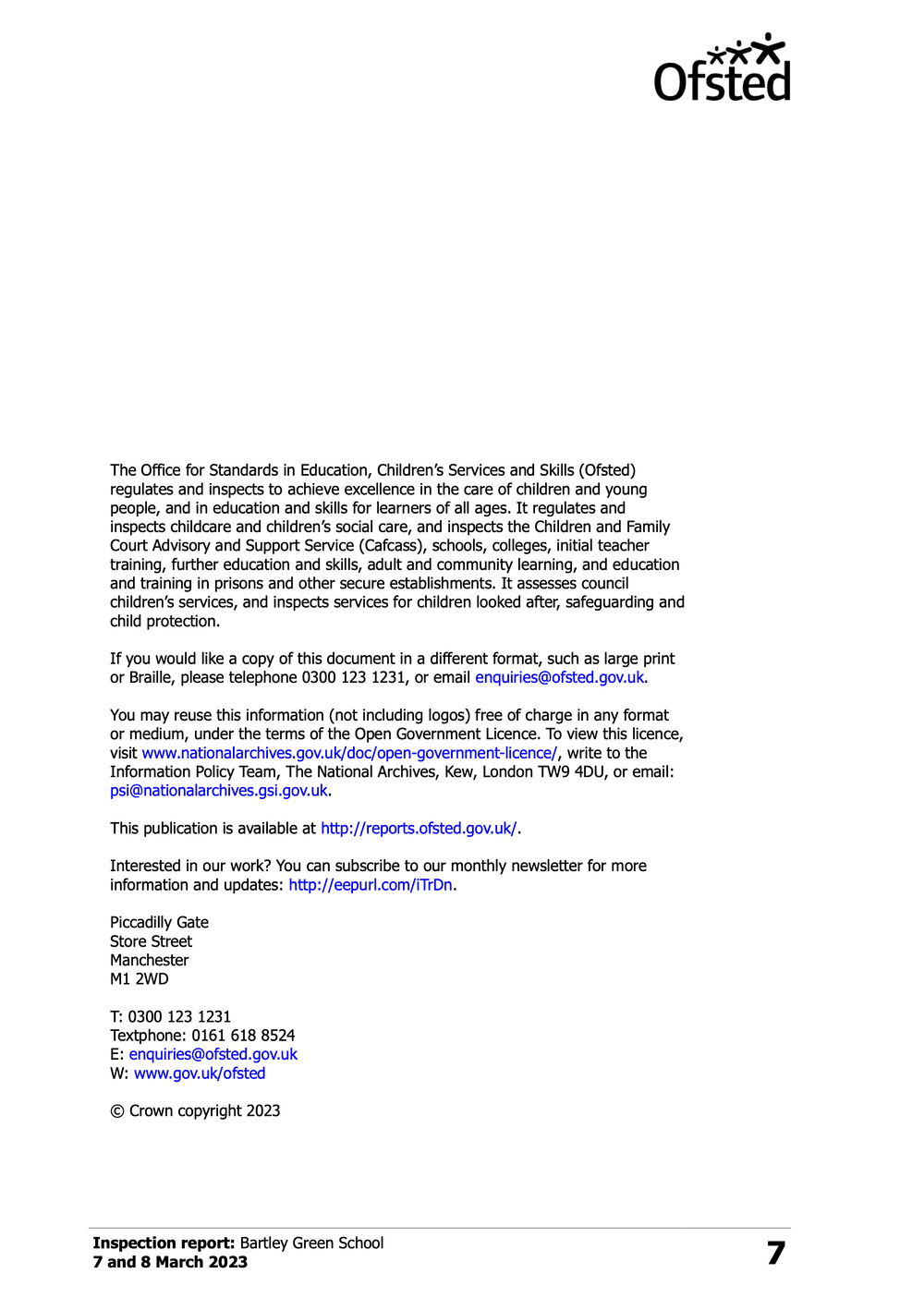 Ofsted Report 2023 — Bartley Green School