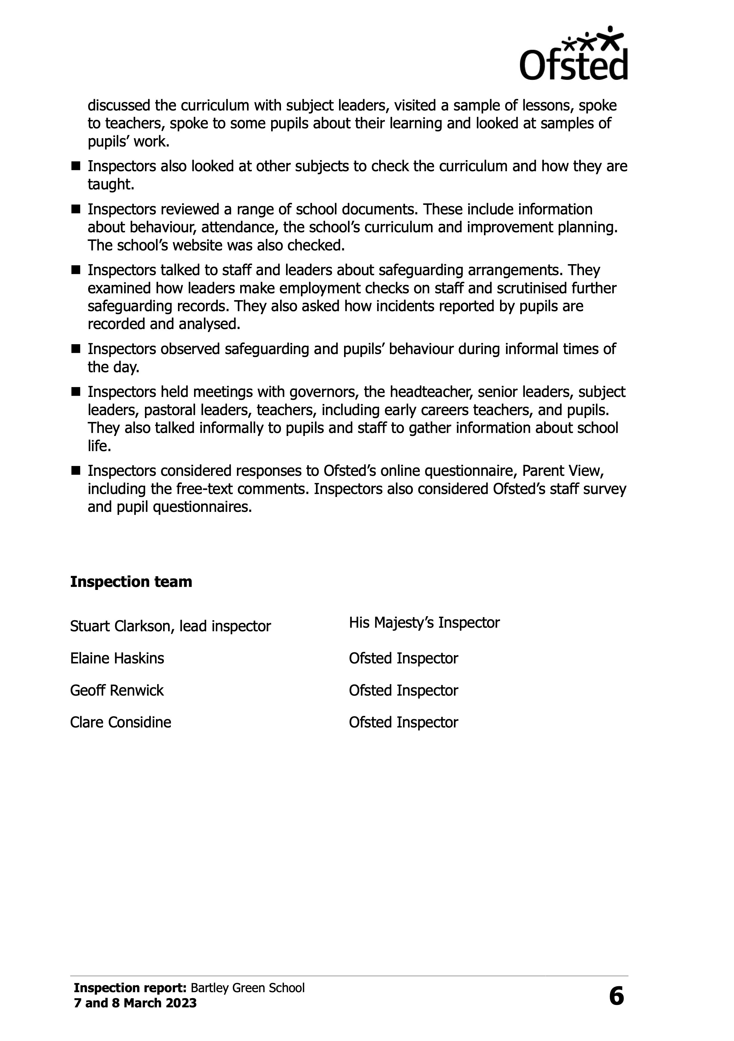 Ofsted Report 2023 — Bartley Green School
