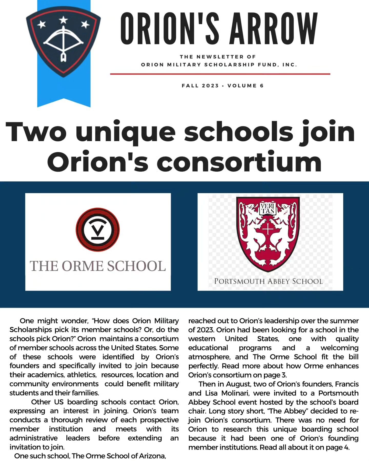 Extra, extra! Read all about Schools, Scholars and Supporters in Volume 6 of Orion&rsquo;s Arrow newsletter! 📰
.
.
.
#orionmilitaryscholarships #givingtuesday #goodnews #militaryfamilies #militaryteens #education #stability #stopmoving #startthrivin