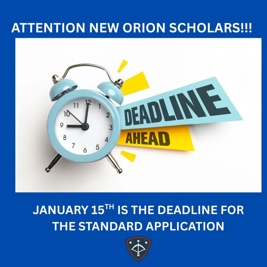 Only a few more days to complete your standard application for boarding schools!  Application deadline is January 15th!

Do not wait! Ensure your application is complete now!! 

#orionmilitaryscholarships #militaryteens #militaryfamilies #militarymov