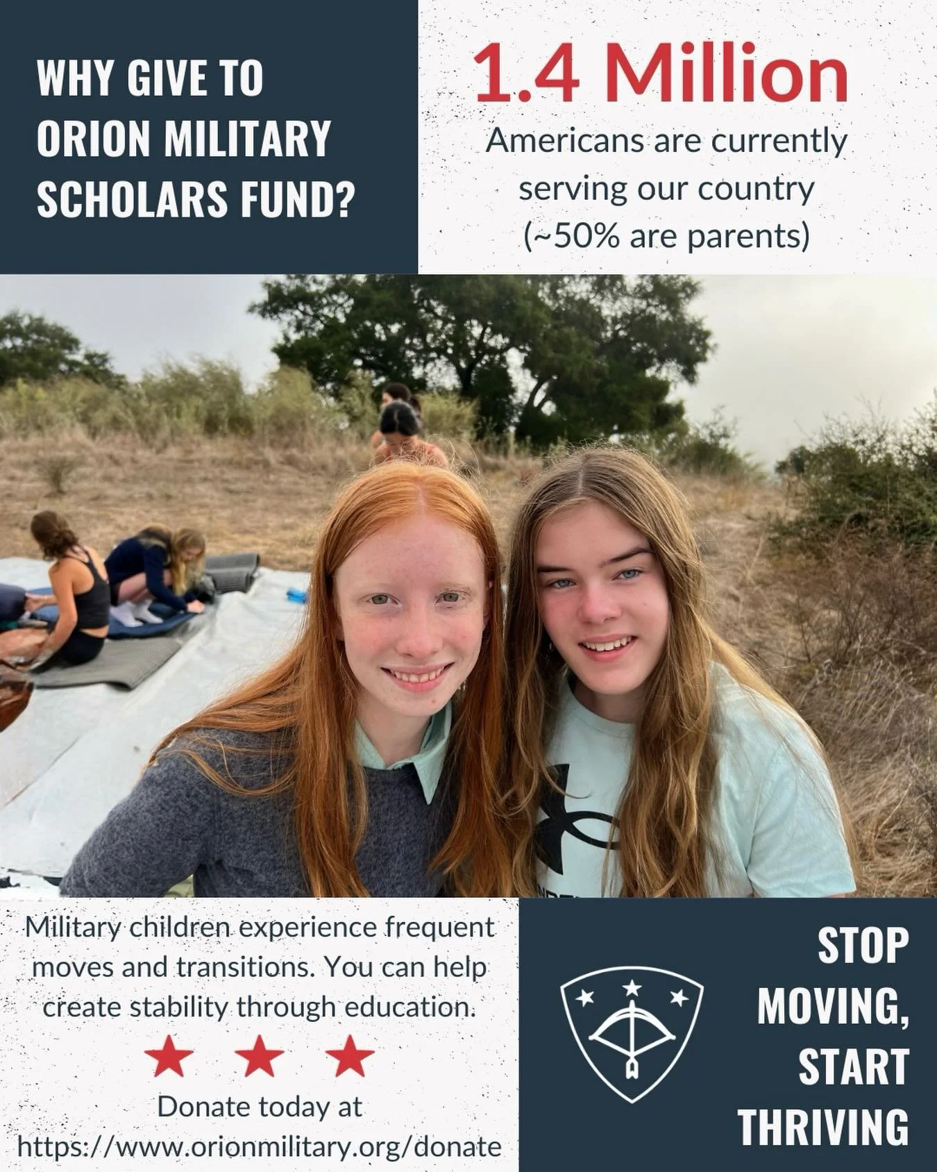Behind every service member is a family making sacrifices too. 

Military connected students face constant change, but with the right support, they can find stability and thrive.

Your support helps make that possible. Donate today at our website.

P