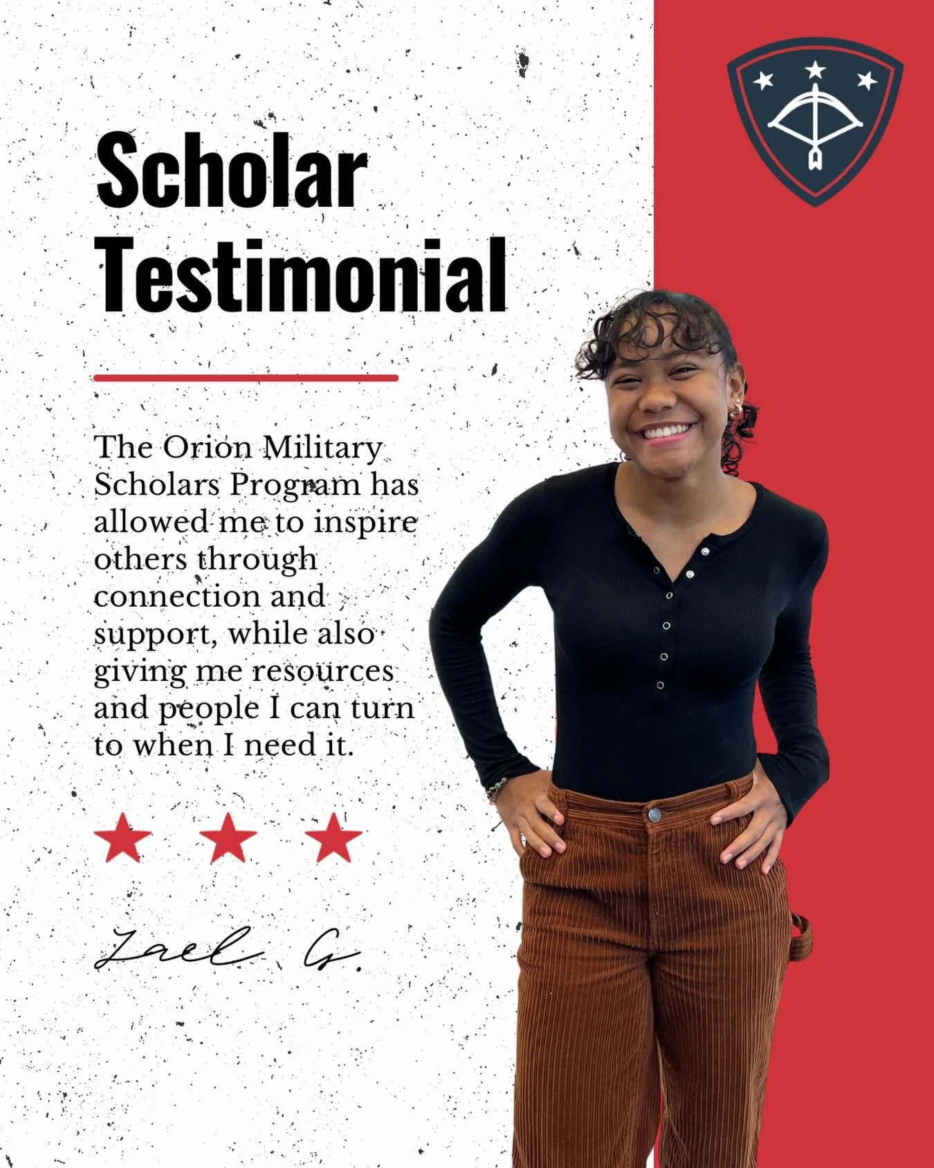 Orion Military Scholars is built on the belief that when students are surrounded by the right support system, they are able to grow into confident leaders and make a lasting impact in their communities. Through connection, mentorship, and opportunity