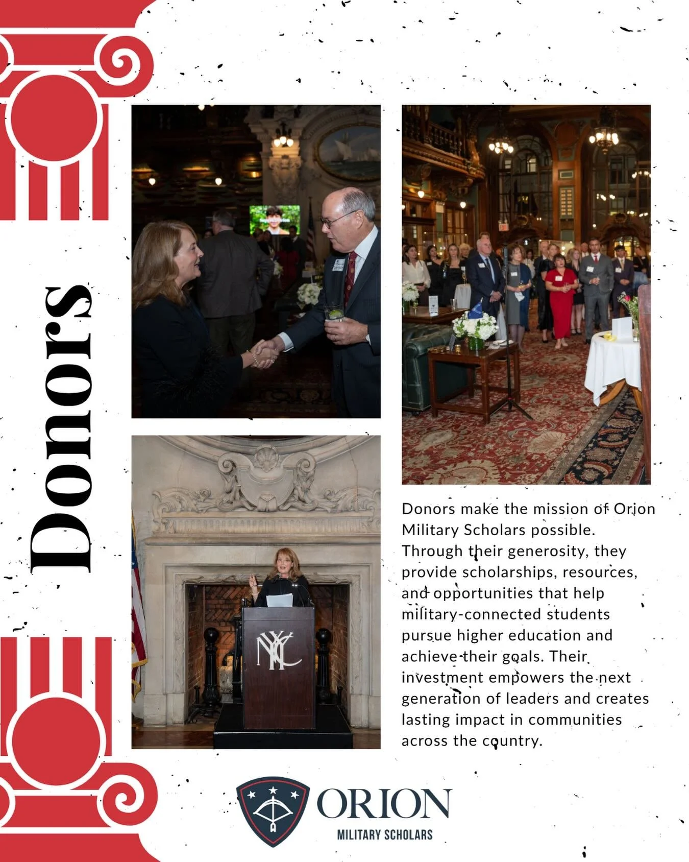Our Donors Pillar is powered by individuals, organizations, and partners who believe in the potential of every military connected student. Their commitment extends far beyond financial support by opening doors, strengthening our mission, and helping 