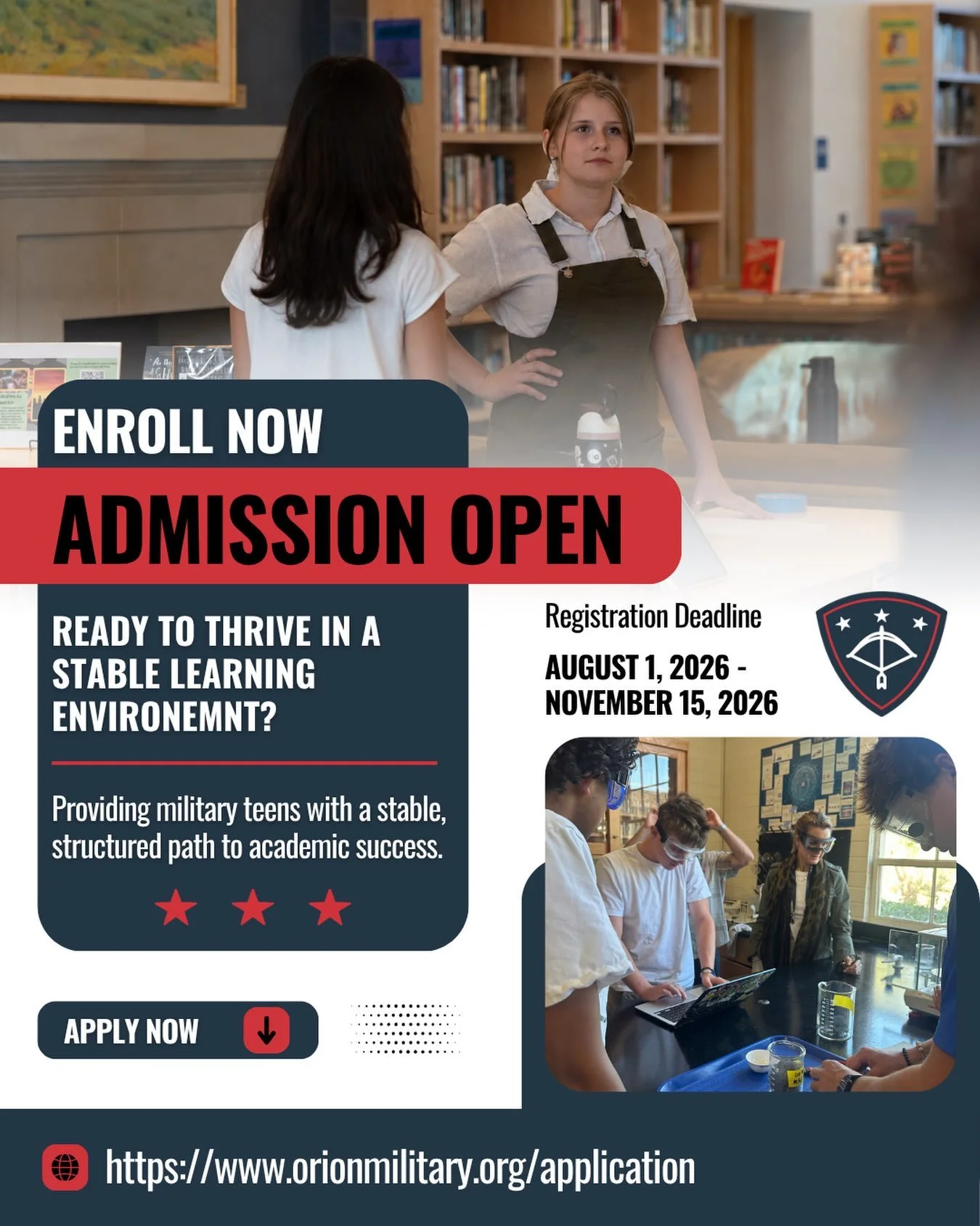 Applications for the 2026&ndash;2027 Orion Military Scholars Program are now open!

Military teens face unique challenges, from frequent moves to changing schools and long deployments. At Orion Military Scholars, we believe those challenges should ne