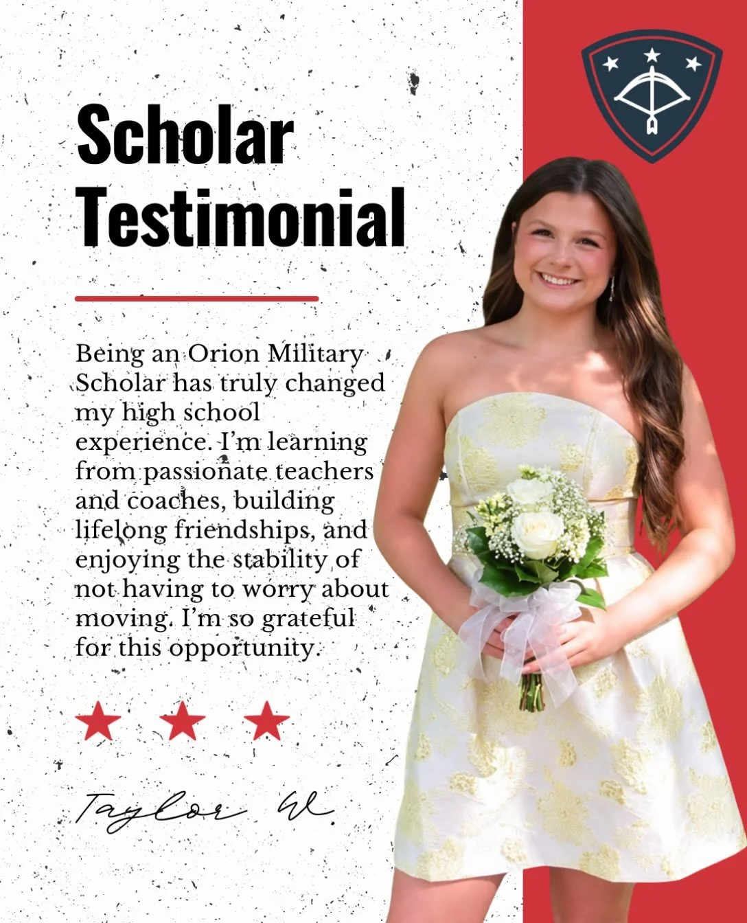 We are honored to share the experience of Taylor, an Army child, Orion Military Scholar, and member of the Class of 2028 at Mercersburg Academy!

For Taylor, being an Orion Scholar means more than just receiving a quality education. It means building