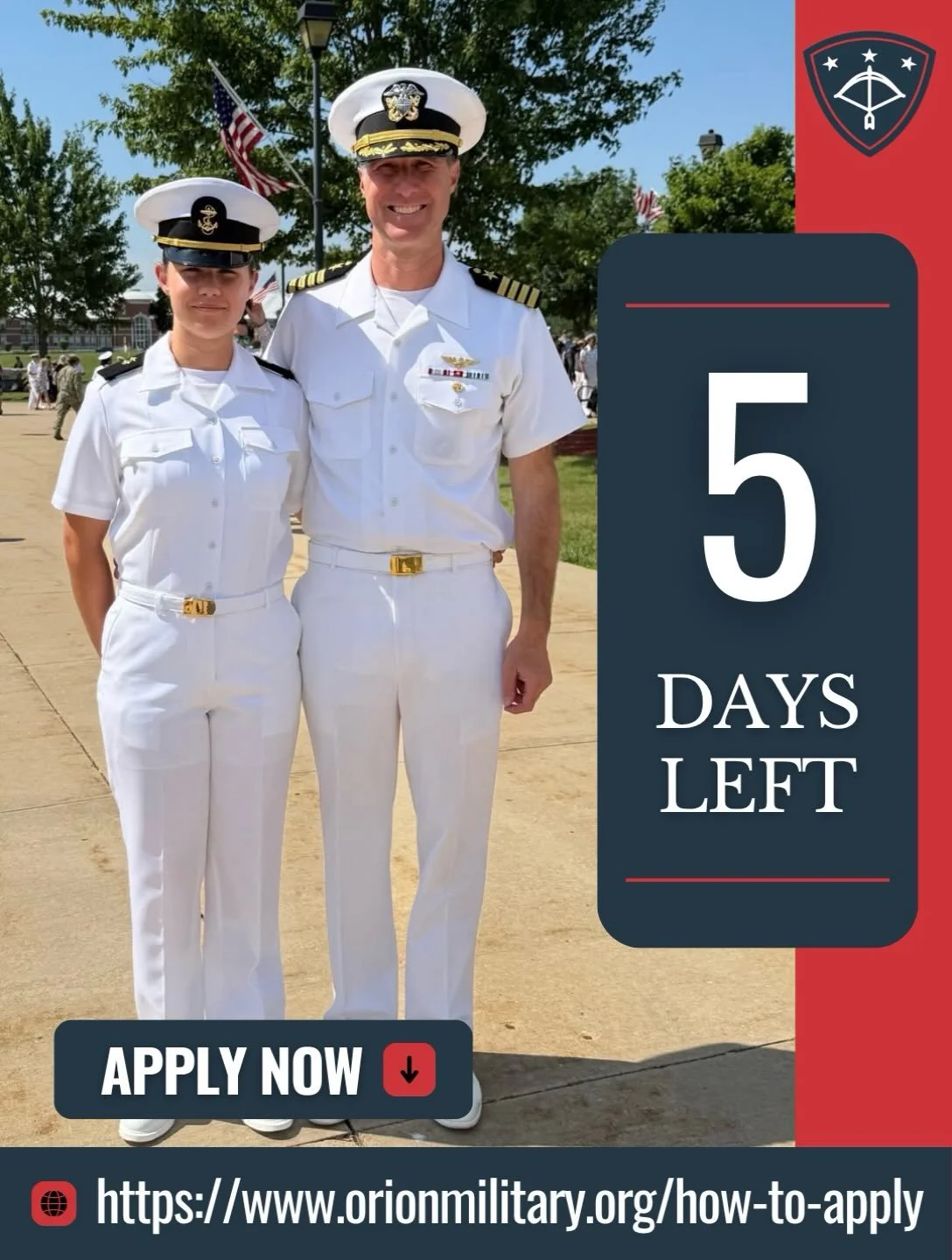 Only 5 days left! The deadline to complete Step One of the Orion Military Scholars application process is quickly approaching!

At Orion, we believe every military-connected student deserves access to a stable, supportive educational environment wher