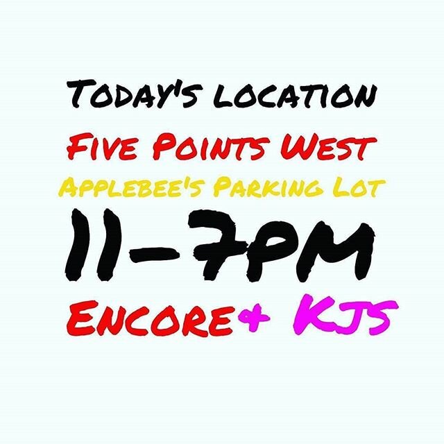 Alright!! We are headed to 5 pts West Applebees Parking Lot!! We will arrive at 12-5!! Menu is attached!! Come and see us for lunch! @encorerouge