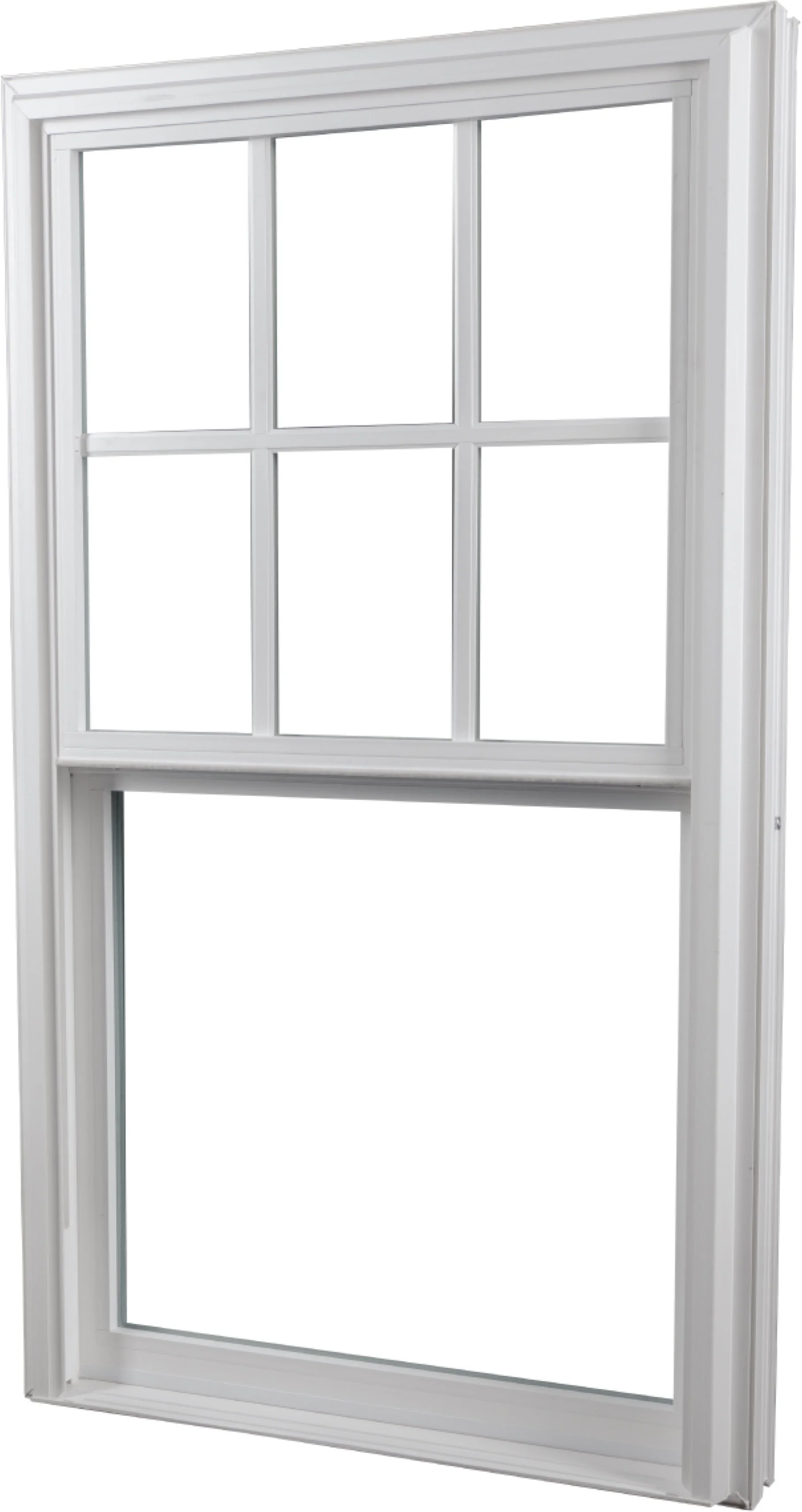 A Mercury Excelum EOS+ series double hung window with custom vinyl frame, grid, and sash.