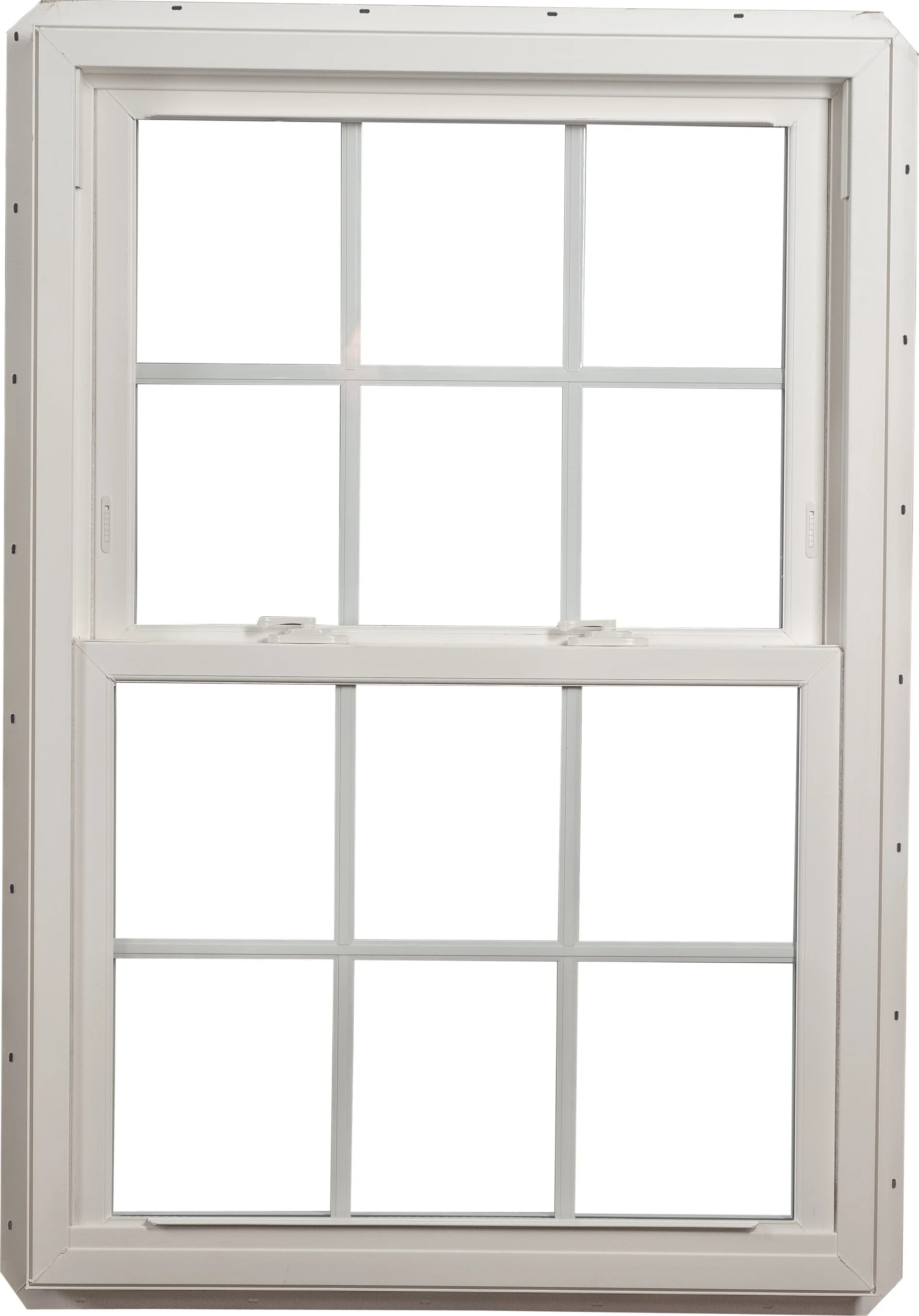 A Mercury Excelum EOS+ series double hung window with custom vinyl frame, grid, and sash.