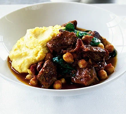 Lamb, chickpea and spinach curry with Masala Mash