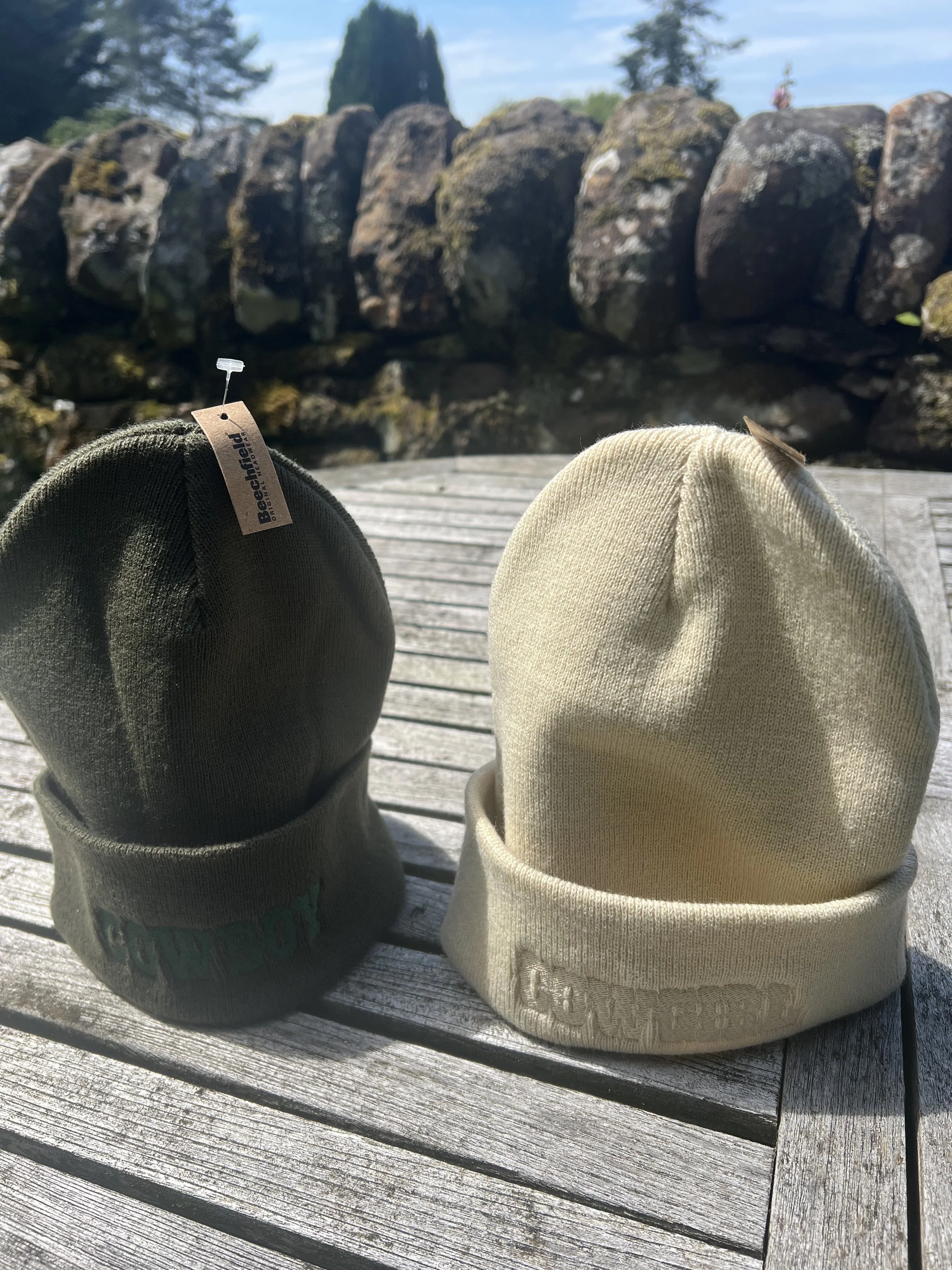 Cowboy Embroidered Beanie Hat in Moss Green