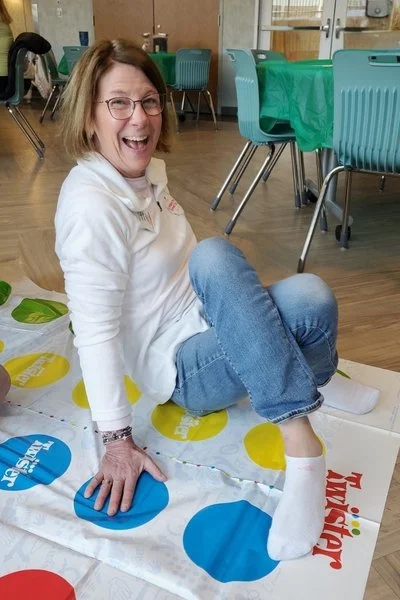 Lisa Rogers playing Twister