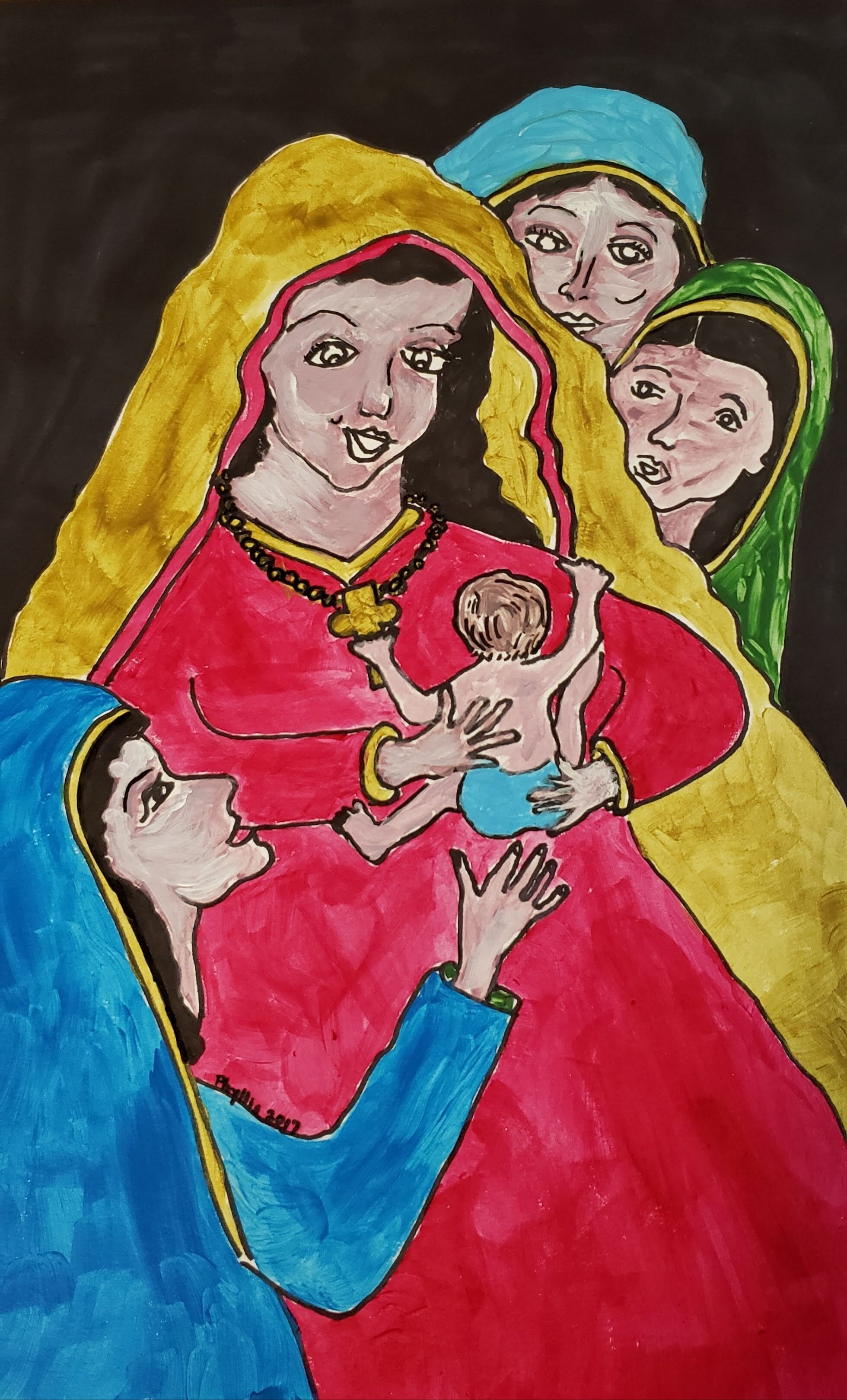 Mary and friends with child
