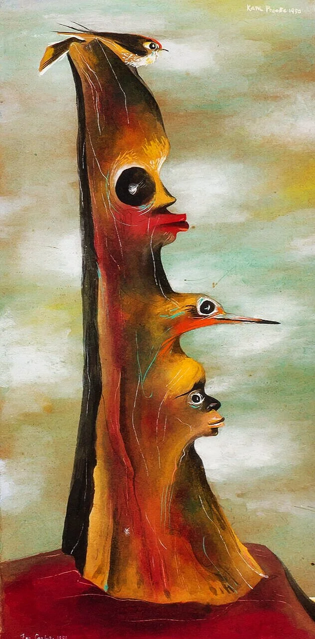 Karl Priebe (1914-1976) Totem , 1950 Casein and watercolor on paper, 17 x 8.75 inches Inscribed "For Carlo 1951"