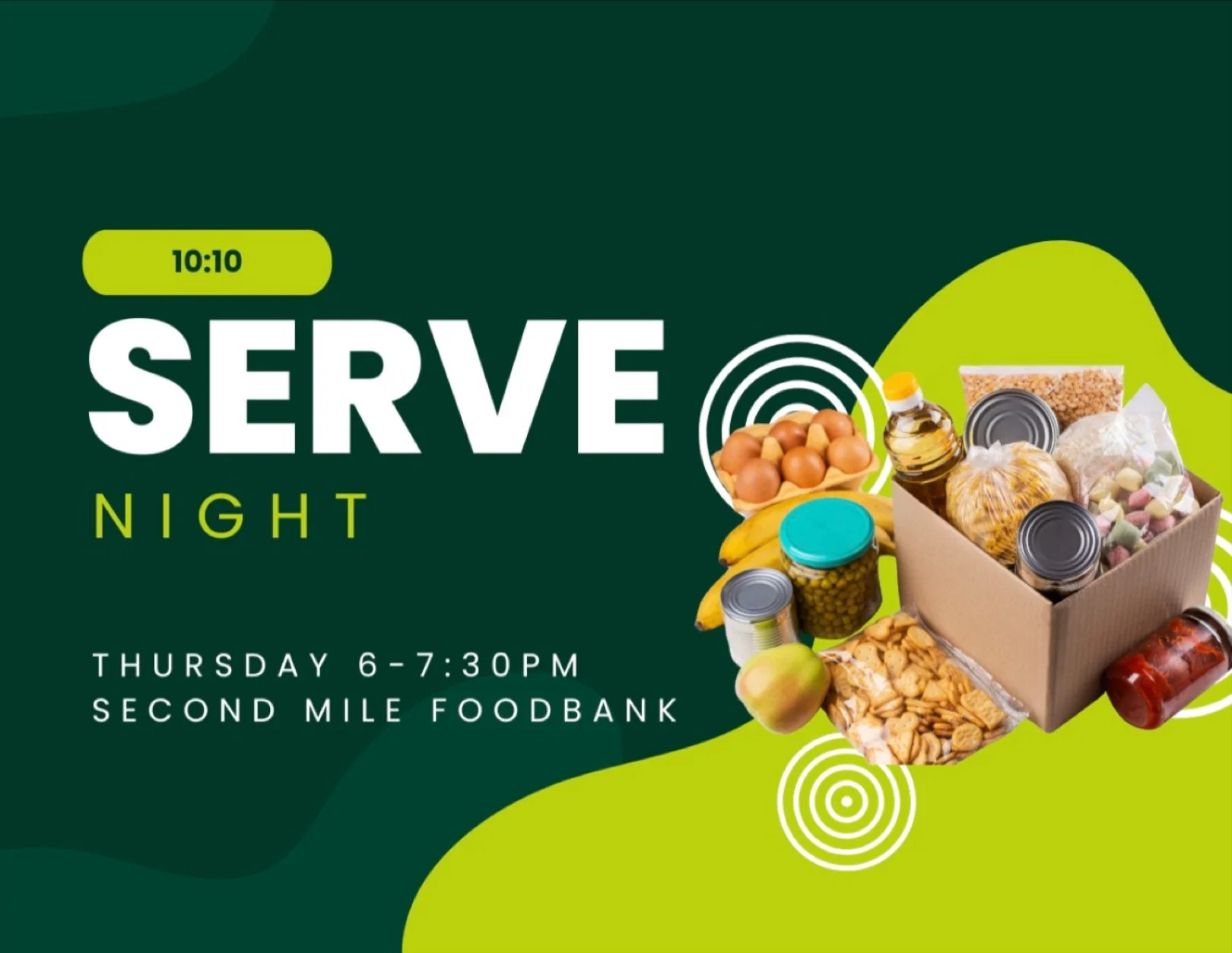 Are you gonna be at our Serve Night tonight? We&rsquo;ll be at Second Mile Foodbank from 6-7:30pm, come on out and serve God and our neighbourhood together 👍🏼