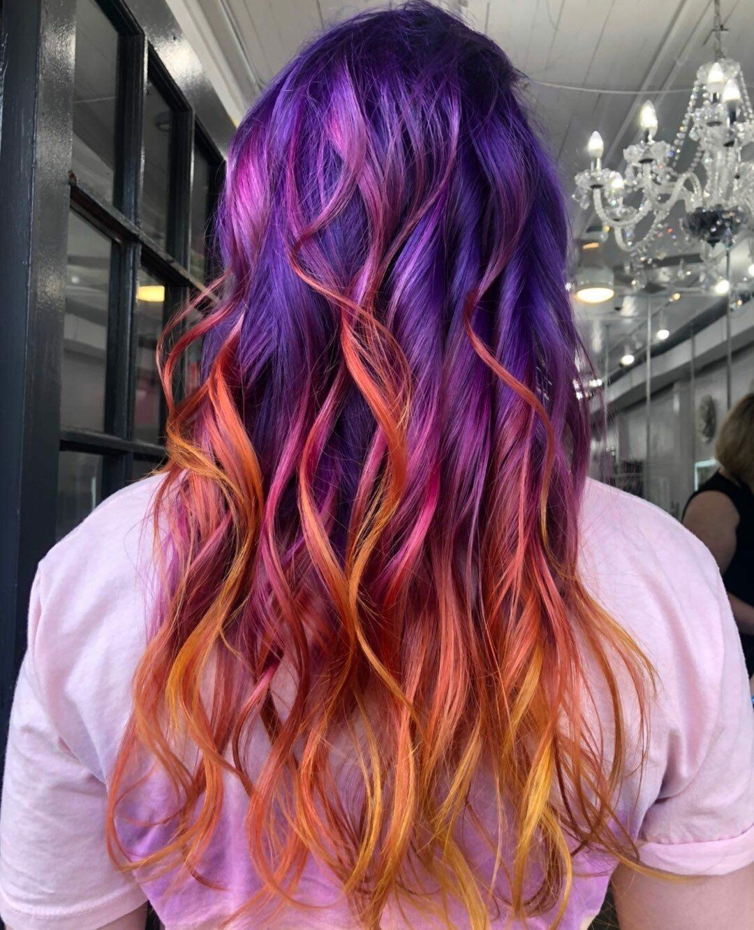 Sunset 🕺🌅 by BHC Hair Artist, Chelcie @ thehairaries.bhc⁠
⁠
#sunset #purplehair #purple #magentahair #hairenvy #orangehairdontcare #yellowhair #wheninroswell #bhc #roswellsalon #vividhaircolor #hairmagic #haircare #hairaries #bristowhaircompany @mo