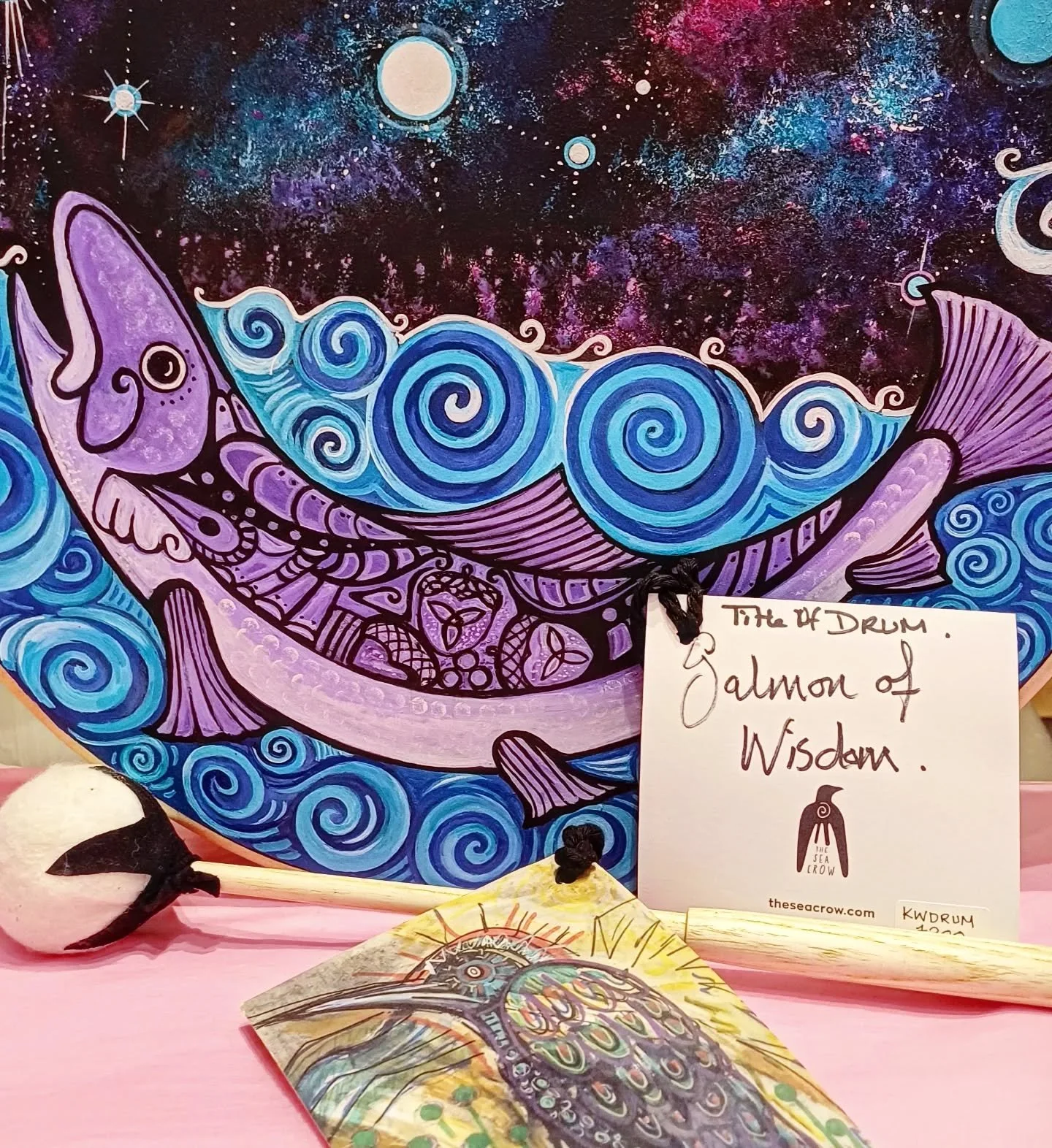 Introducing the Salmon Of Wisdom! 

Today we are celebrating some of the unusual stock we have in the Mart. 

This is a glorious handmade and hand painted drum from @the_seacrow 

Made with traditional techniques, it is  fully fuctional as a ceromoni