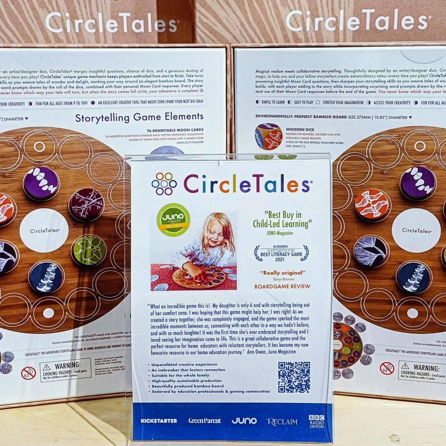 Introducing CircleTales, the adventure storytelling game! 

The board game where magical realism meets collaborative storytelling. Weave tales of wonder and delight as you work your way around the board (made from environmentally friendly bamboo!) 

