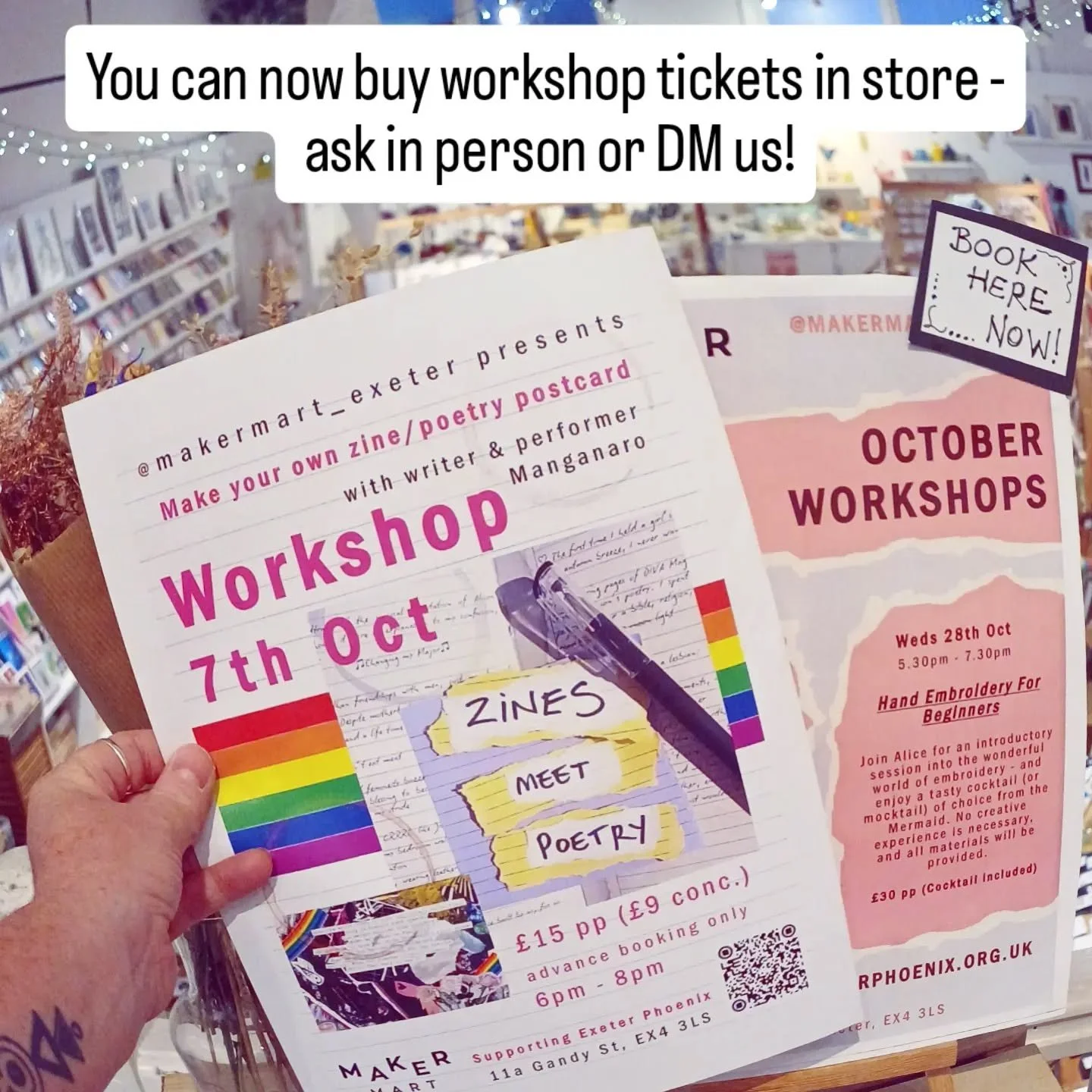 As of today you can now buy workshop tickets in the shop as well as online, huzzah! 

Drop in or DM us 👊✌️

P.S workshops are FUN! 😀

#exeterlife 
#devonartistsnetwork 
#exeterindependent 
#makermartexeter 
#inexeter