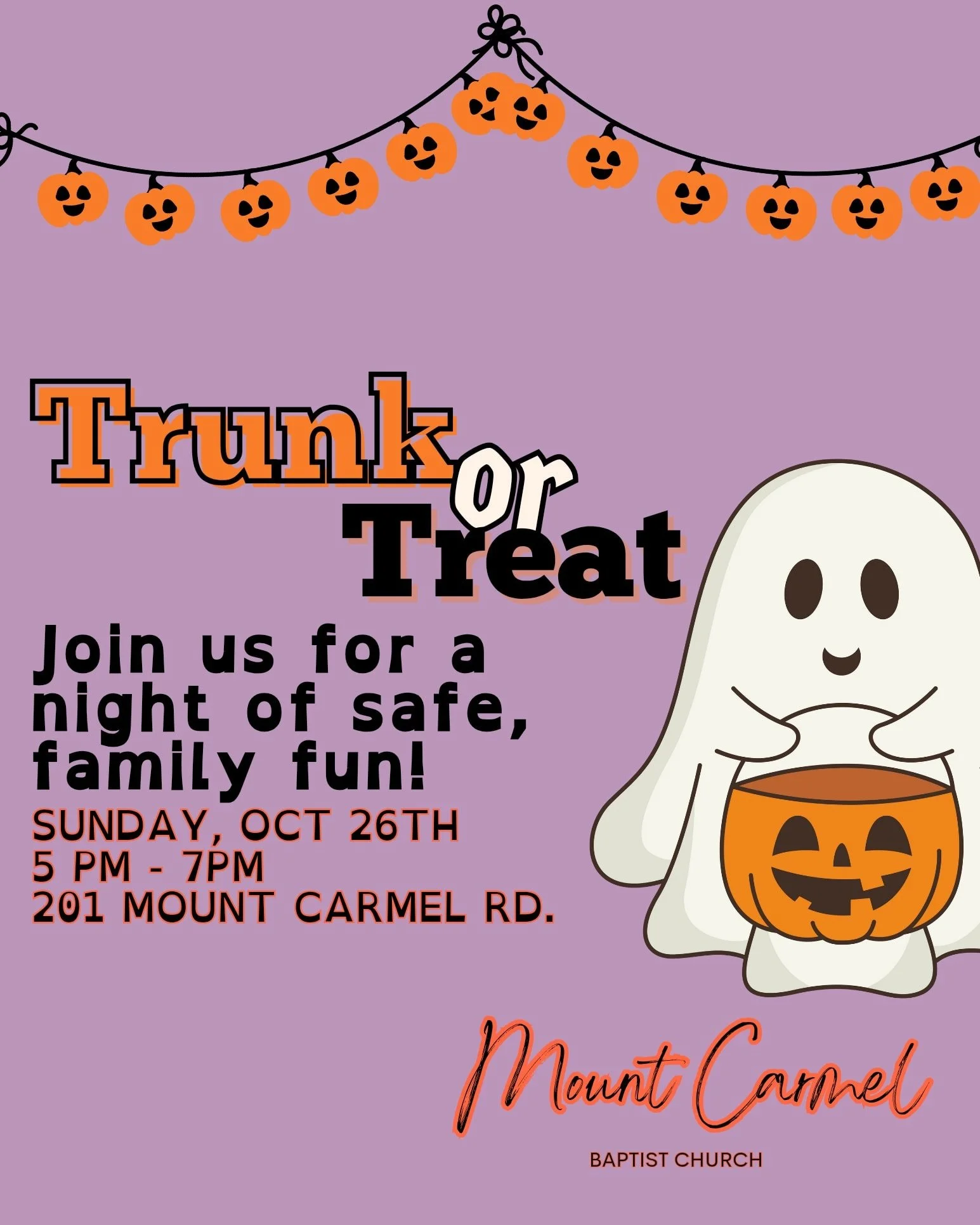 Family fun is rolling in this Sunday! 
Join us for Trunk or Treat from 5-7pm for tons of candy, creative trunks, and smiles for miles!