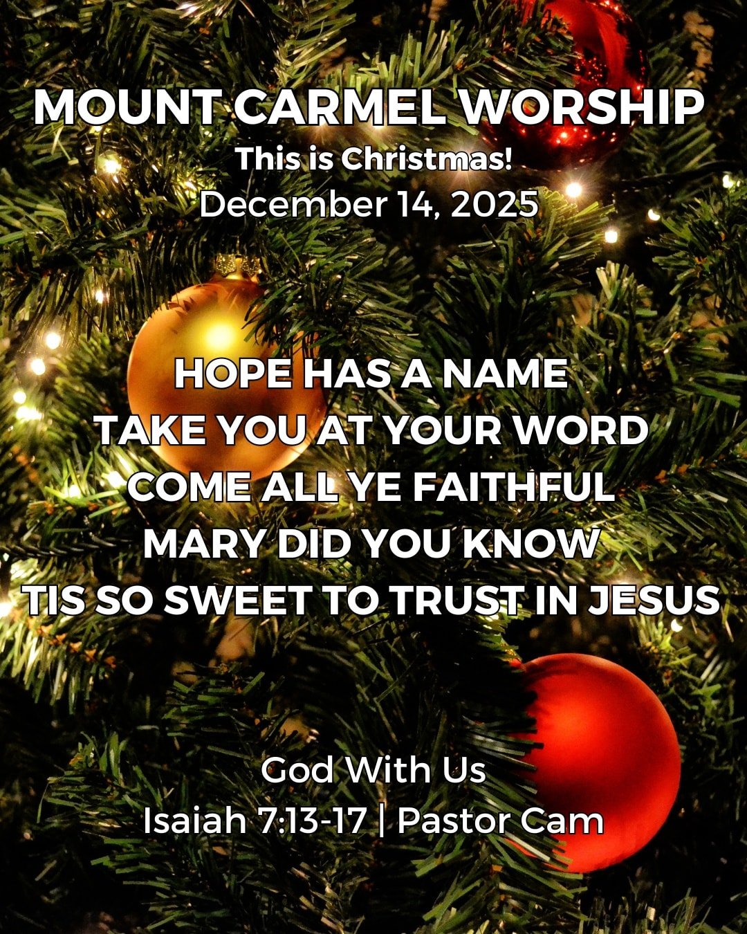 There&rsquo;s no better place to be this Christmas season than with our church family.

Join us for worship this Sunday as we celebrate Immanuel, God with us!