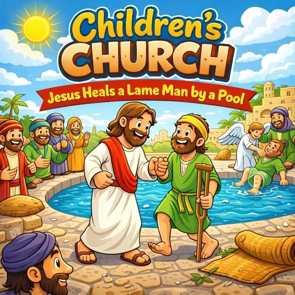 This Sunday in Children&rsquo;s Church: we&rsquo;re learning how Jesus heals a man by the pool and shows us His power, compassion, and care.